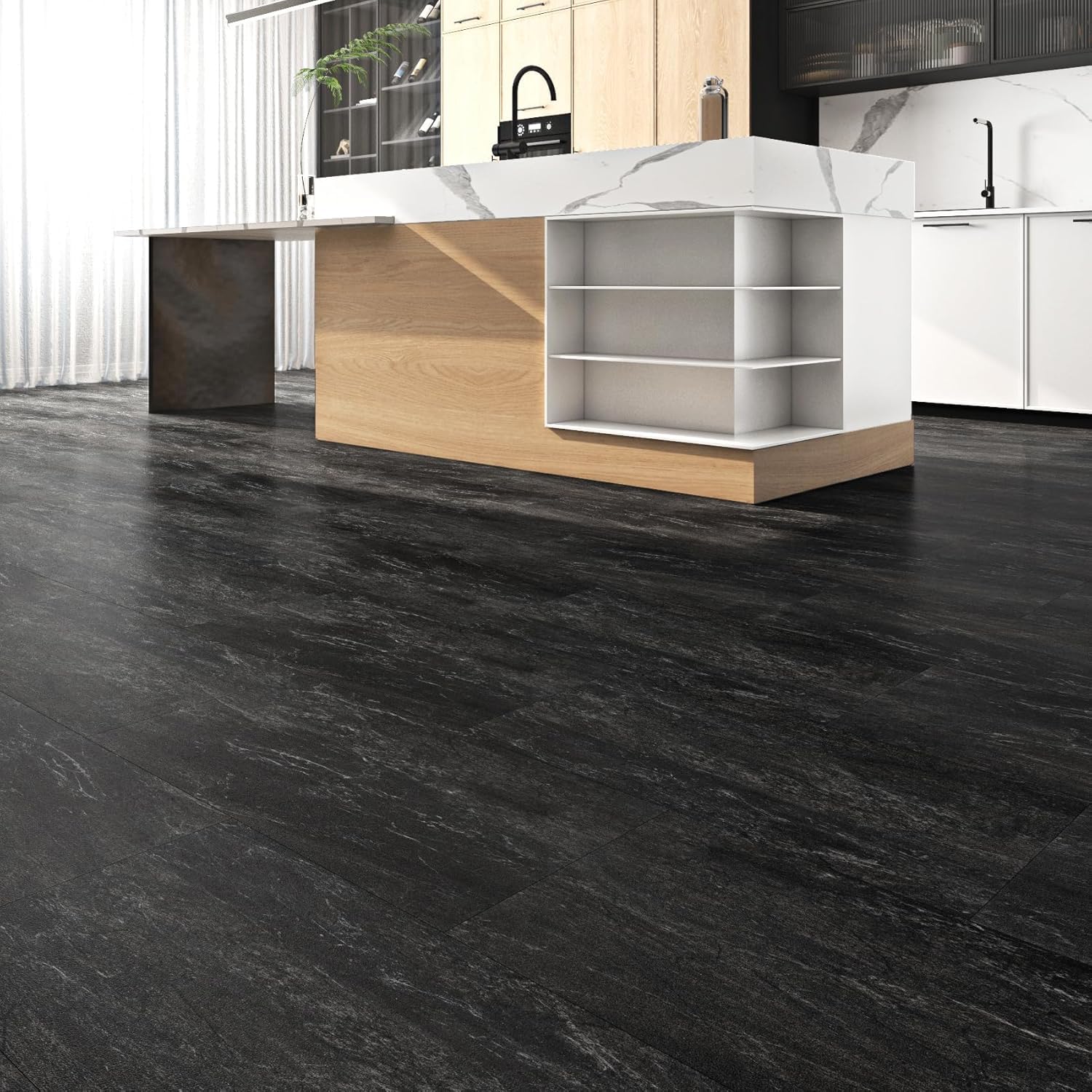 FunStick 15 Baldosas 30X60CM Azulejos Adhesivos Negro Cocina Baño Pared & Suelo Vinilo Autoadhesivo Baldosas Vinilicas Adhesivas Papel Adhesivo Para Piso Vinilico Adhesivo Suelo Linoleo Losetas PVC
