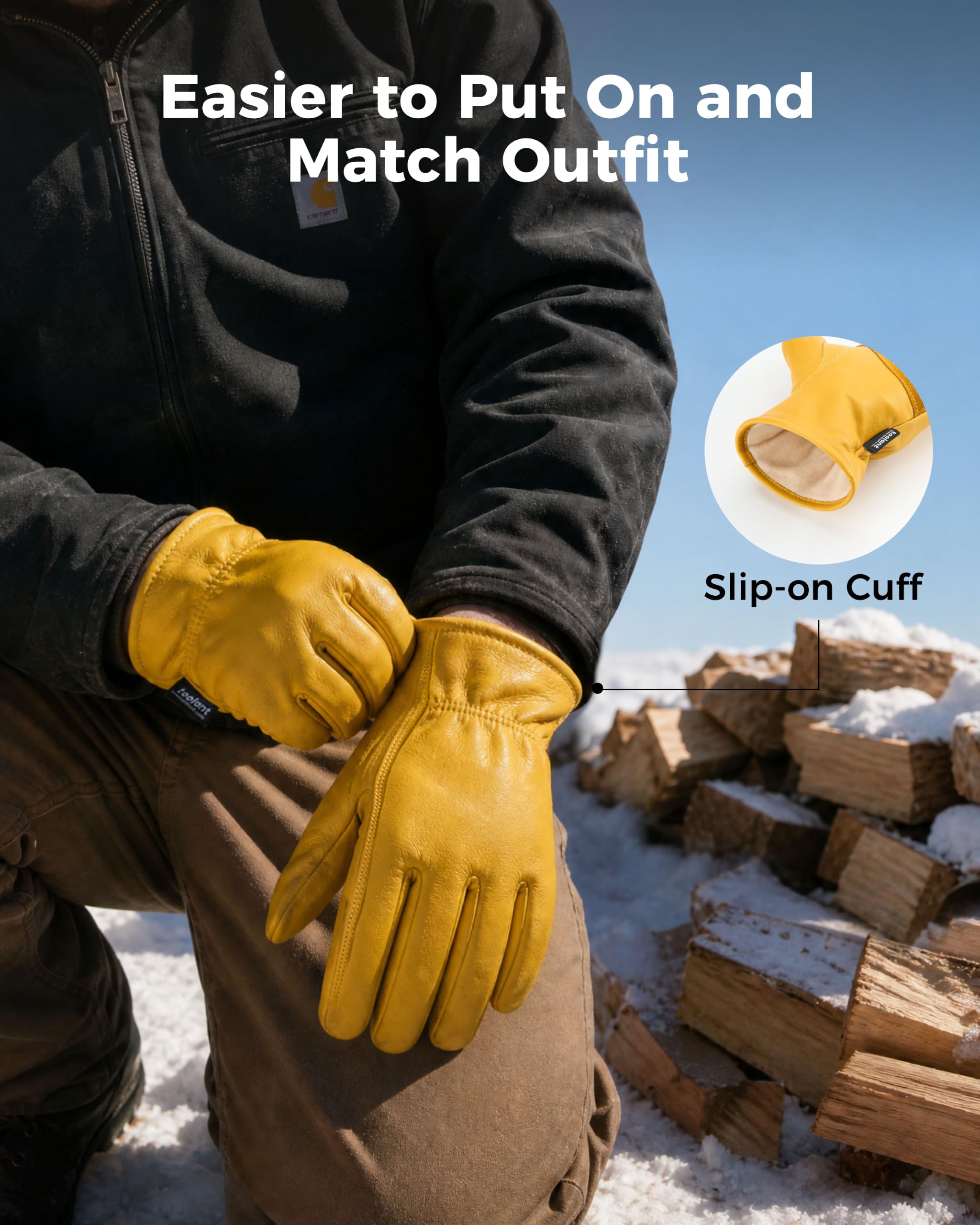 toolant Gants de travail d'hiver en cuir de vachette ouverts, S, 2 pièces