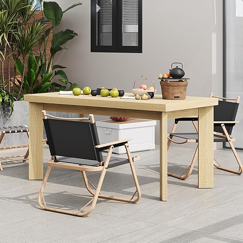 Miniatura 5 de Bigbiglife Mesa de comedor de 63 pulgadas para 6, mesa de comedor para interiores y exteriores con patas de madera, mesa de cocina con mesa grande,