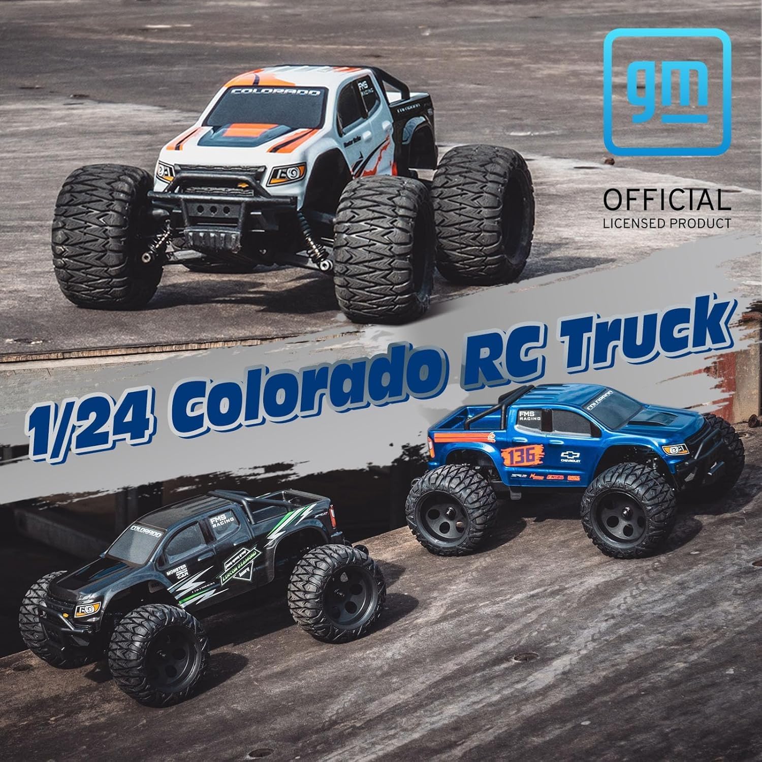 EAZYRC FMS FMT24 1/24 Chevrolet Colorado Brushed RC Truck RTR, 2.4Ghz Basher RC Cars, 4X4 Off-Road Hobby Grade Waterproof 2-Speed Transmission RC Crawler with 370 Motor RC Car for Gift(Black)