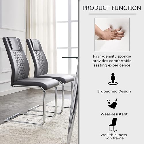 Miniatura 7 de Juego de sillas de comedor, sillas de cocina, sillas de metal modernas con asiento acolchado de piel sintética con respaldo alto y patas cromadas