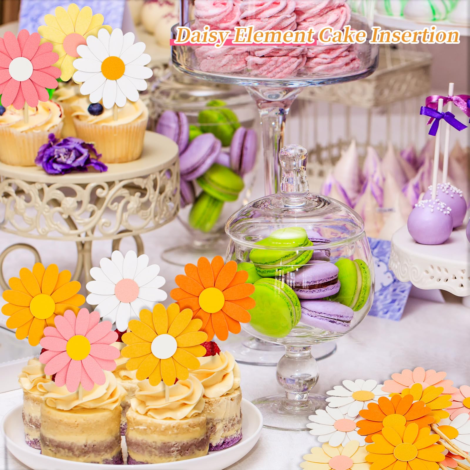 Arthsdite 24 topper per cupcake a forma di margherita, decorazioni per torte a forma di margherita, decorazioni per torte con crisantemo e margherite