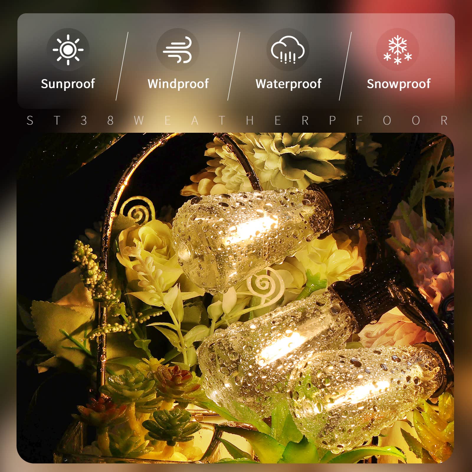 Yuucio Catena Luminosa Esterno LED, 18M Luci da Esterno Giardino, ST38 30+1 Plastica Lampadine, Impermeabile Lucine da Esterno Catene Luminose Esterni per Terrazzo Patio Interno-Bianco Caldo 2700K