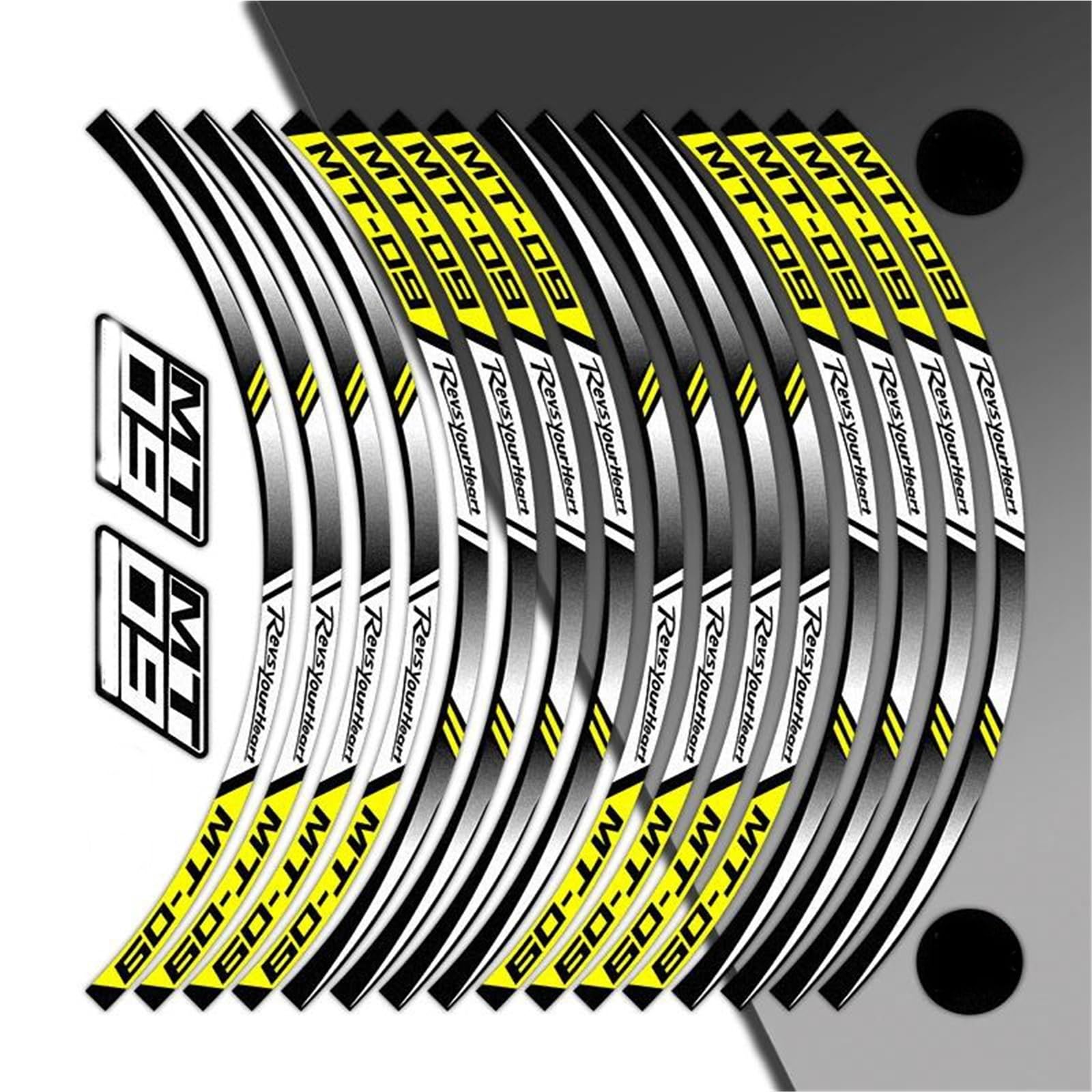 Ntpjk Yellow Sticker Part Reflective Motorcycle Rim Wheel Hub Sticker Decals Waterproof Accessories For Y-Amaha Mt-09 Mt09 Mt 09(Yellow)