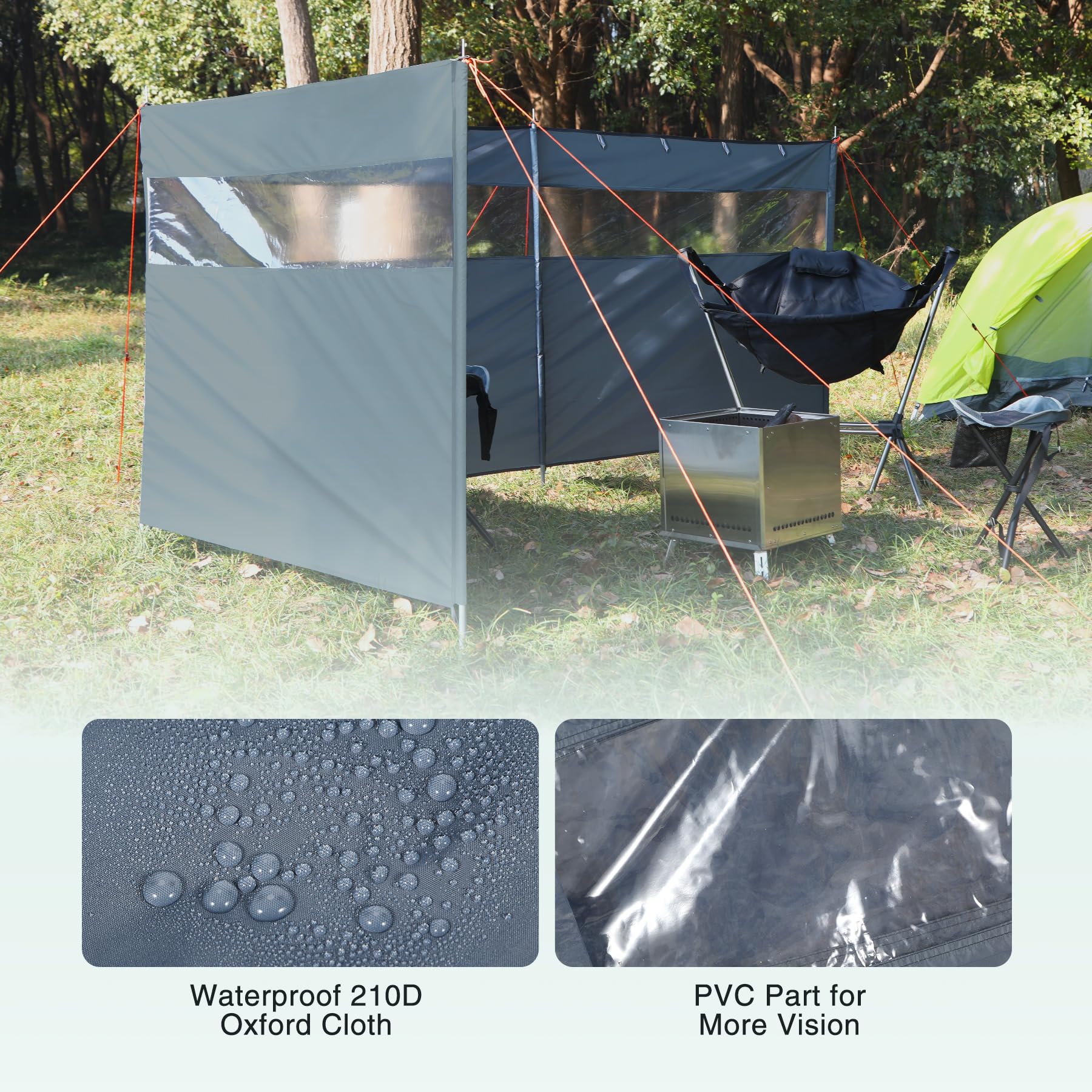 REDCAMP Camping Windschutz Sichtschutz, Sturmfest, mit Sichtfenster, Grau