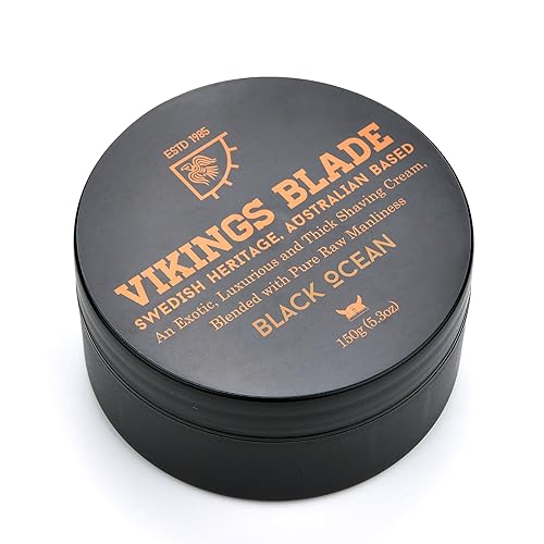 VIKINGS BLADE Crema de afeitar de lujo, aroma de océano negro, suave como la seda, base tensioactiva. Crema de afeitar refrescante, limpia, cerrada,