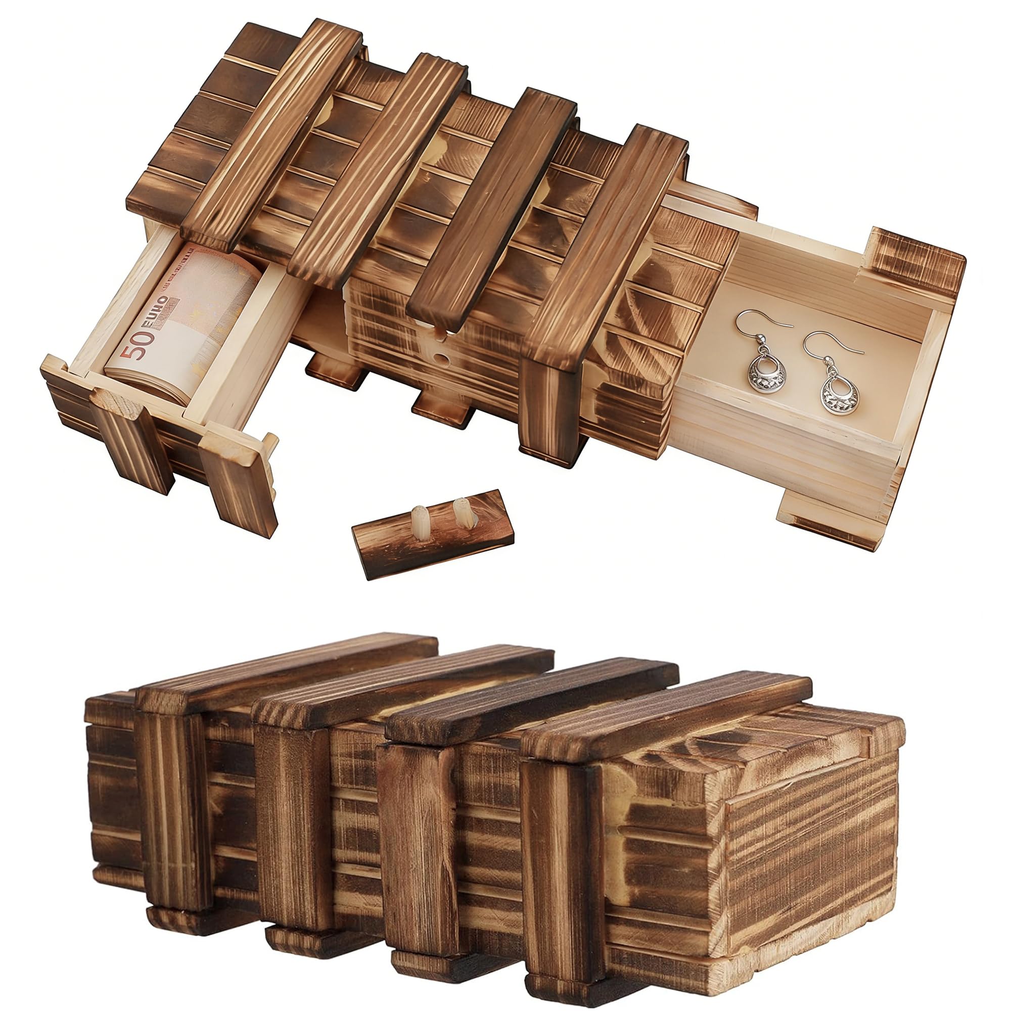 2 scatole magiche per enigmi, in legno, con scomparto segreto, set puzzle, magico, scatola regalo per denaro, regalo di matrimonio, compleanno, piccolo puzzle