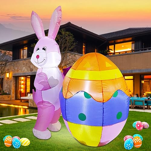 Liooty Conejo de Pascua inflable iluminado de 4 pies con huevo conejo inflable de Pascua con LED integrados decoración perfecta de vacaciones al