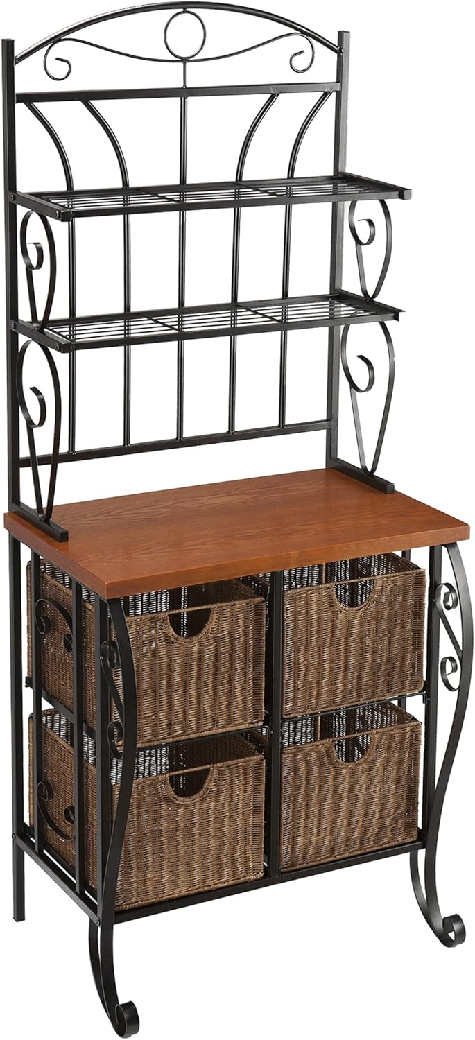 Furniture HotSpot Iron/Wicker Bakers Rack Standing Baker's Racks