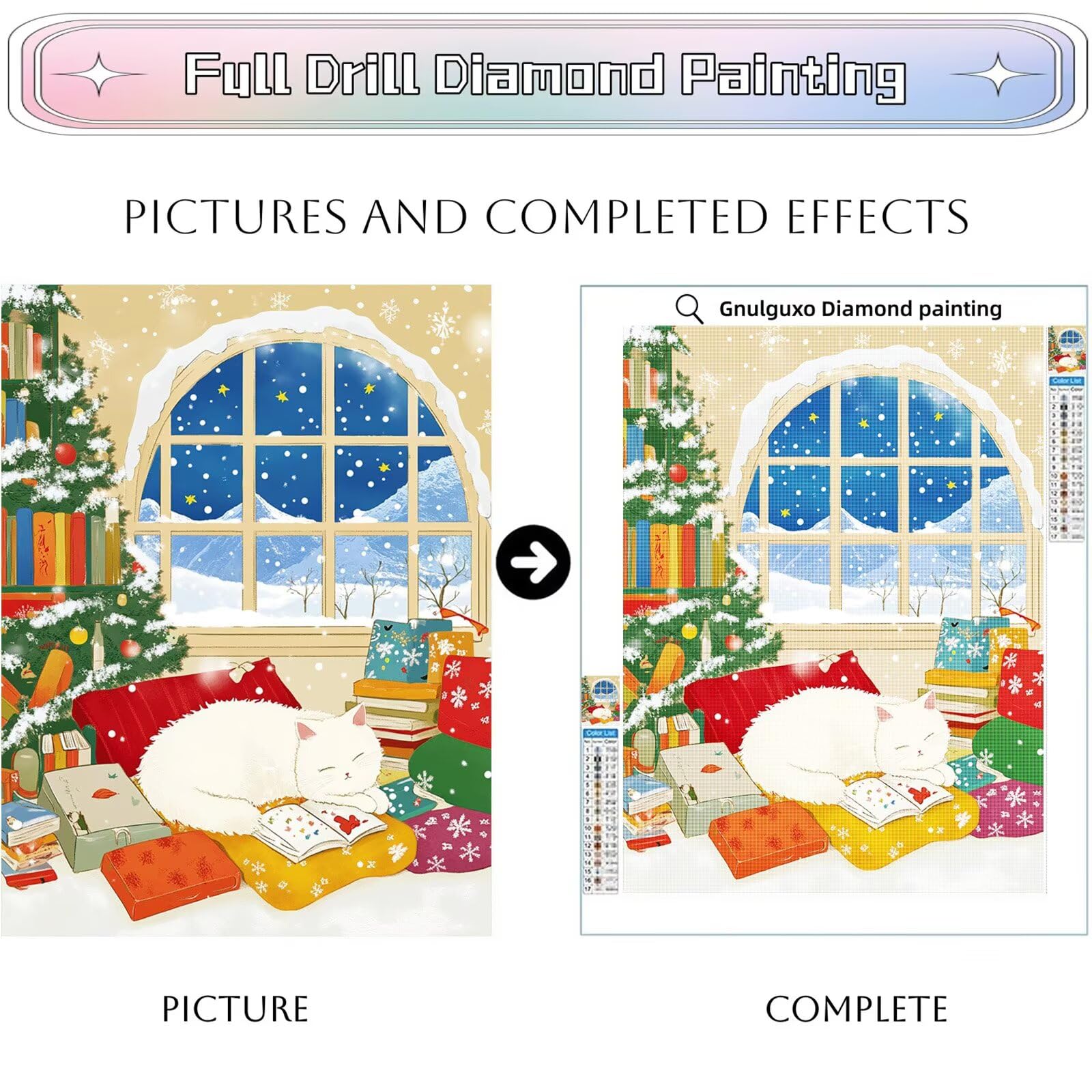 Winter Diamond Painting Katze Diamond Painting Eckige Steine 80x120cm, 5D Vollbohrer Diamanten Kinder Anfänger Bastelset, DIY Set Erwachsene Kreativ Set für Erwachsene für Zimmer Wand Deko, Model762