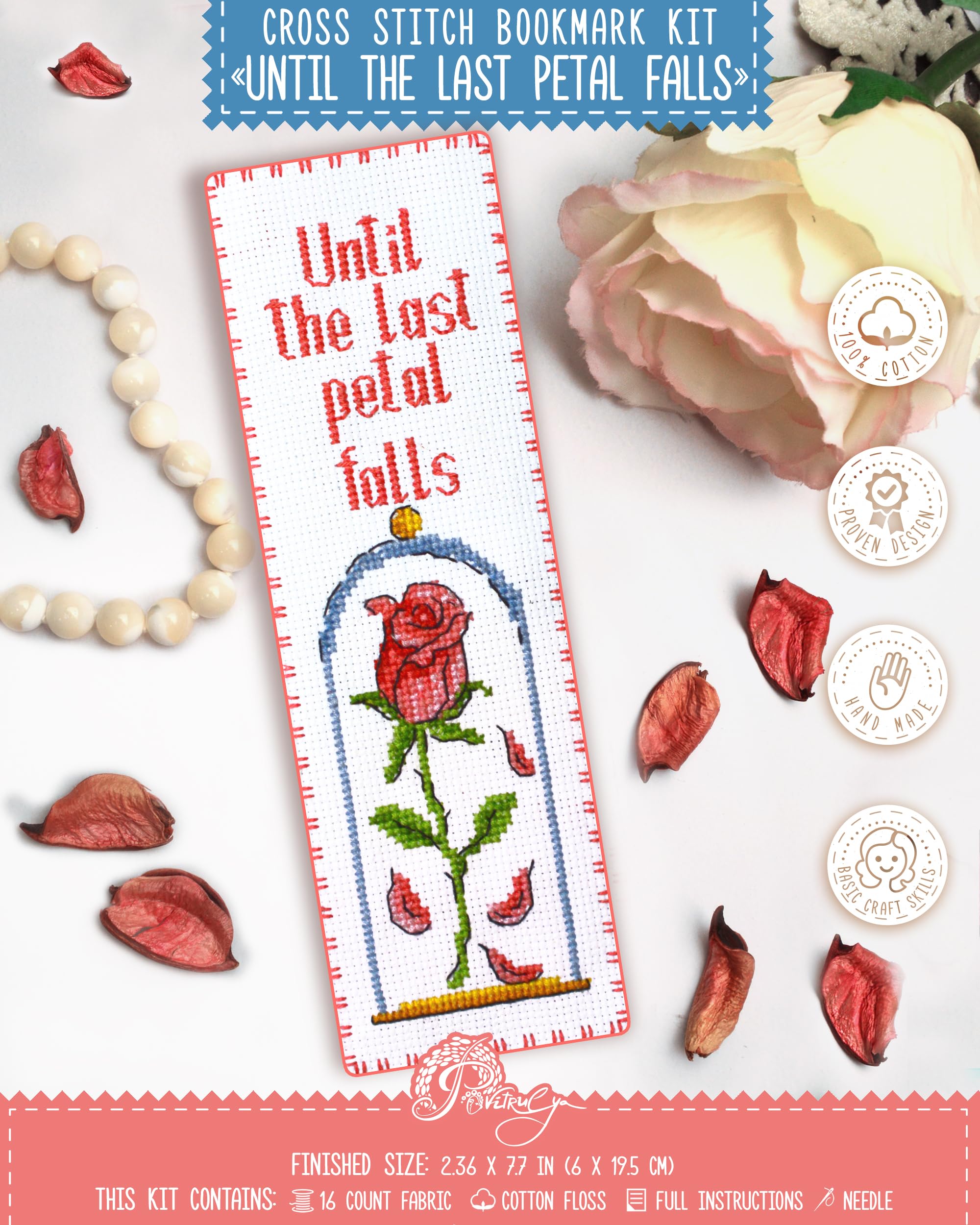 Povitrulya Until The Last Petal Falls, Counted Cross Stitch Bookmark Kit