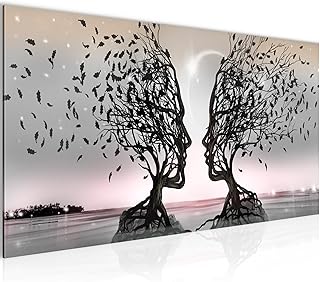 Runa Art Cuadro Decorativo Amantes 1 Parte Moderno Cuadro Lienzo no Tejido para Sala Árbol Abstracto Gris Rosa 044812b