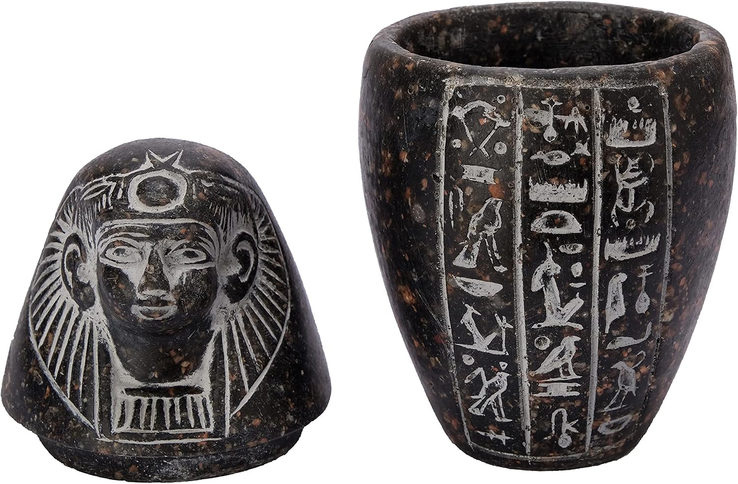 Egyptian Art canopic jars set 4 sons of Horus. Granite stone made in Egypt