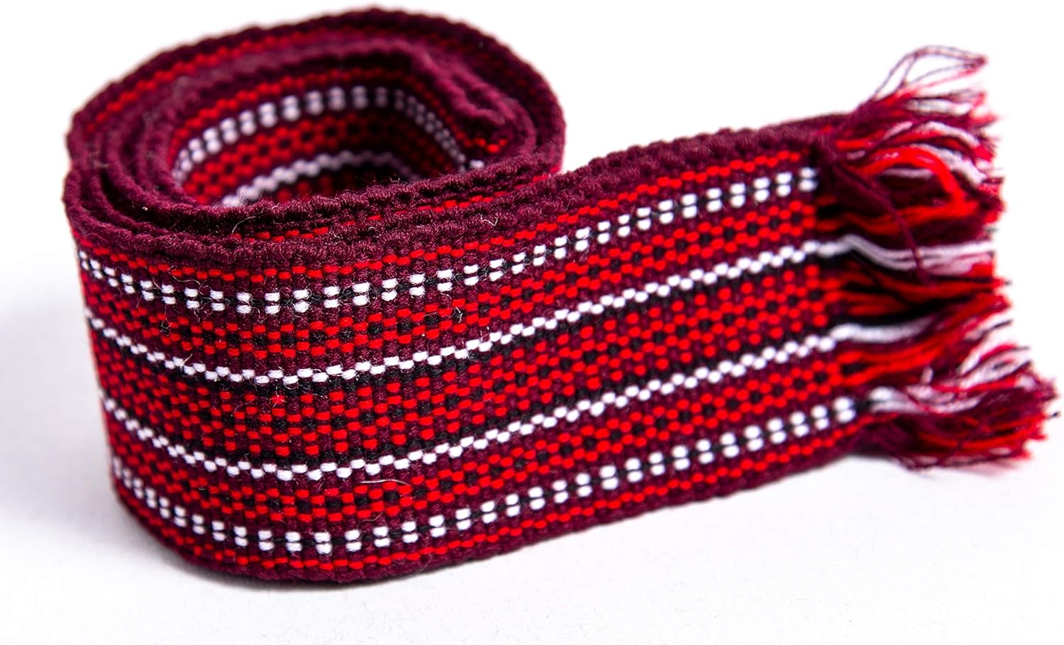 Ukrainian handmade woven homespun Hutsul Belt Burgundy Red KRAYKA 7 x 170 cm for Vyshyvanka