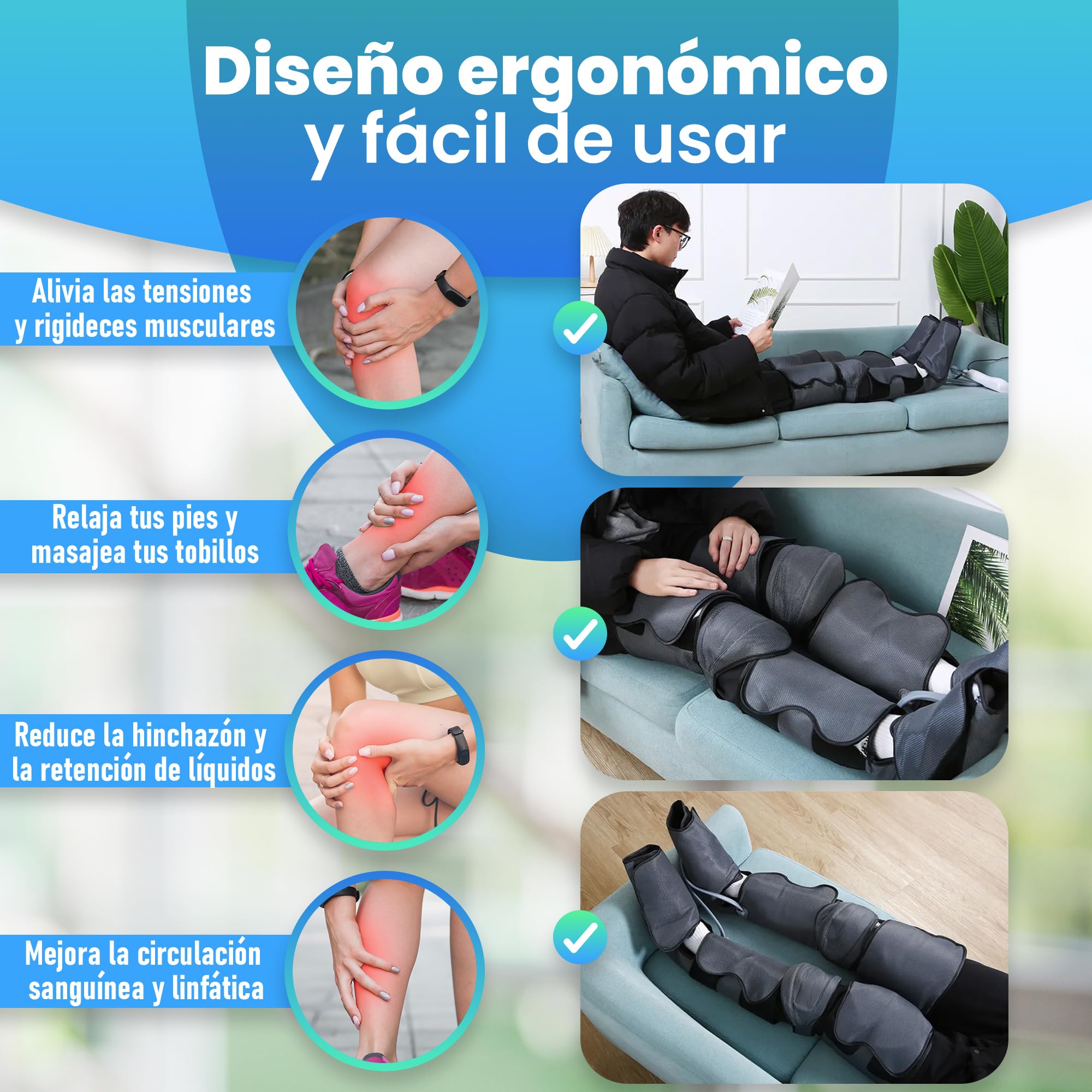 GreatDreams® - Botas Presoterapia Para Casa - Masajeador de Piernas Completo con Calor - Maquina Presoterapia para Mejorar la Circulación Sanguínea Alivia el Dolor de Piernas - Drenaje Linfático