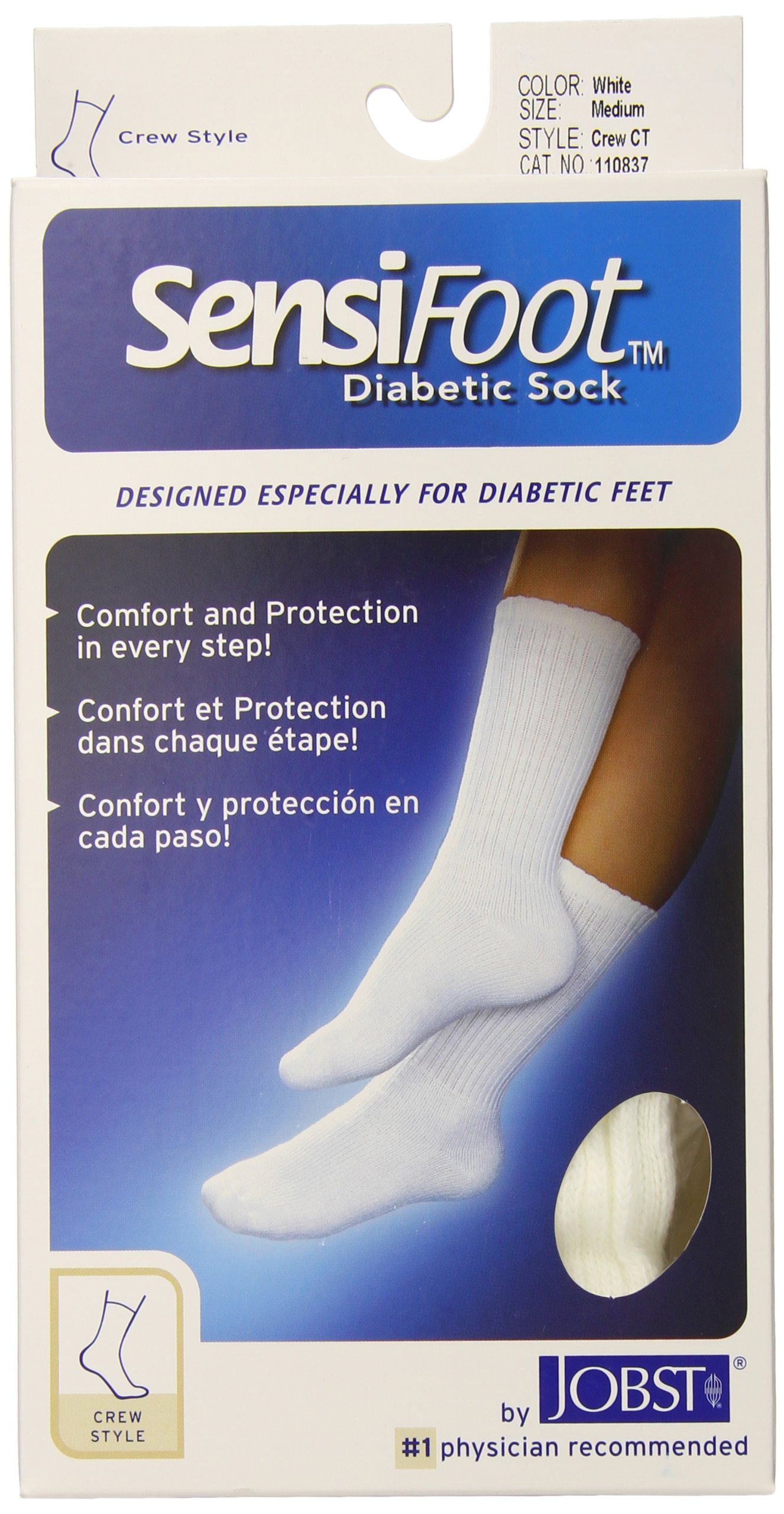 JOBSTSensifoot, Diabetic Crew Sock, White, Medium