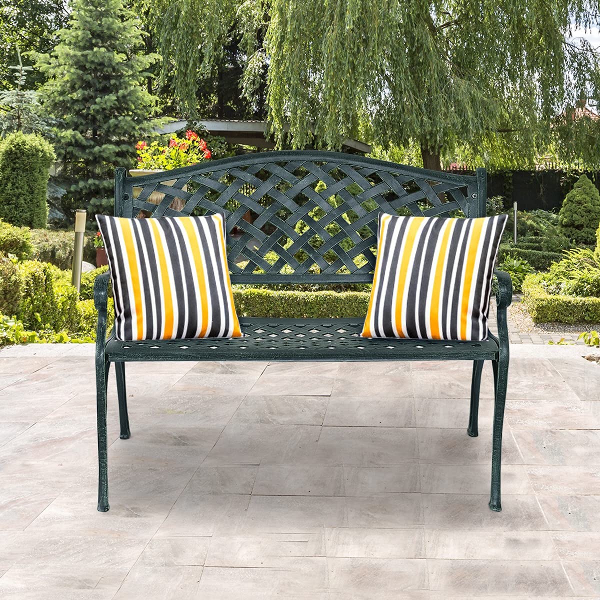 GIANTEX Panchina da Giardino in Metallo a 2 Posti | Seduta da Esterno con Schienale e Braccioli, Portata Fino a 210 kg, per Giardino, Balcone e Terrazza, 103 x 55 x 82 cm