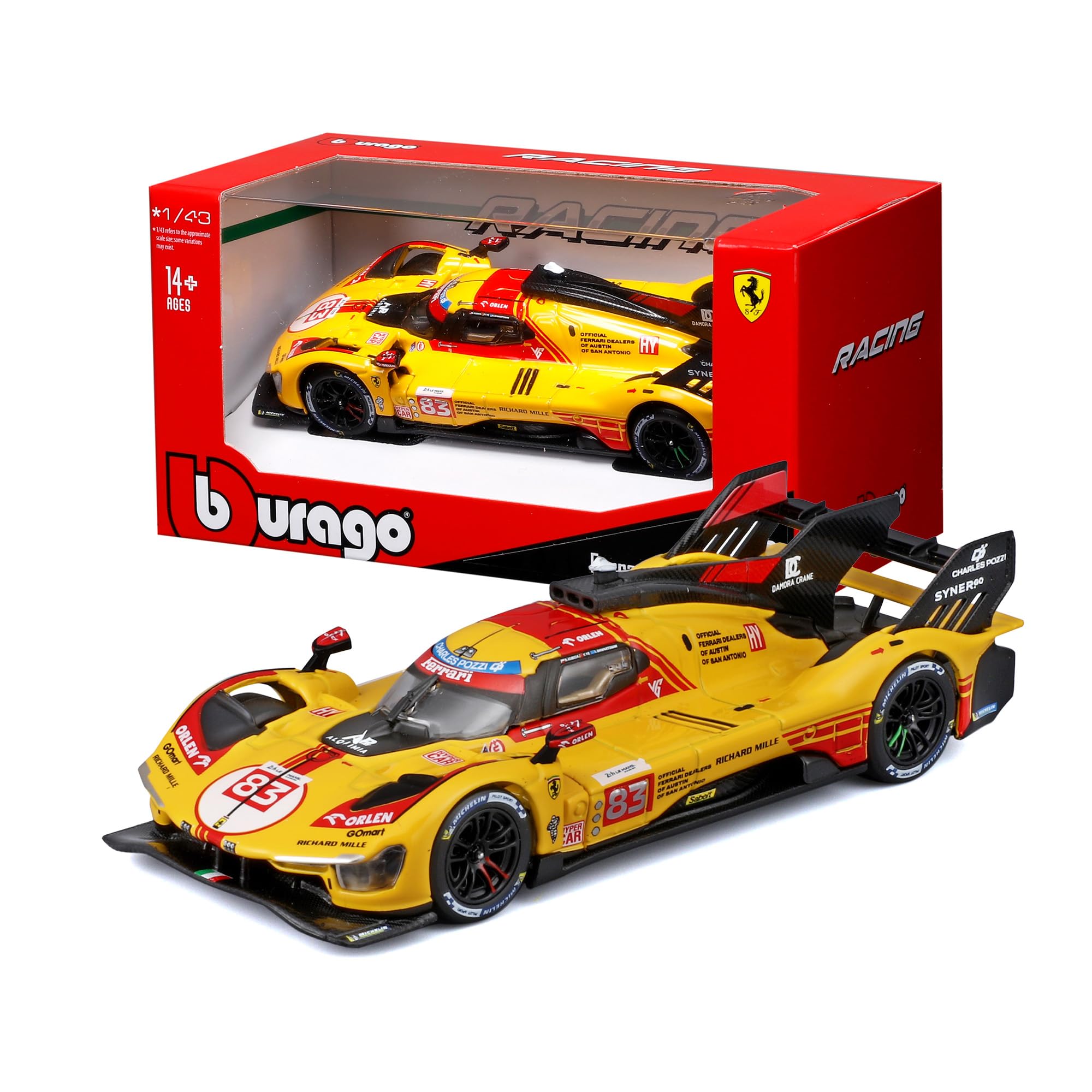 Bburago - Ferrari 499P 24H LMH Hypercar 2024#83, 1:43 Scale Diecast Car, Detailed Replica of the AF Corse for Le Mans, Officially Licensed by Ferrari, Recommended Age 14+