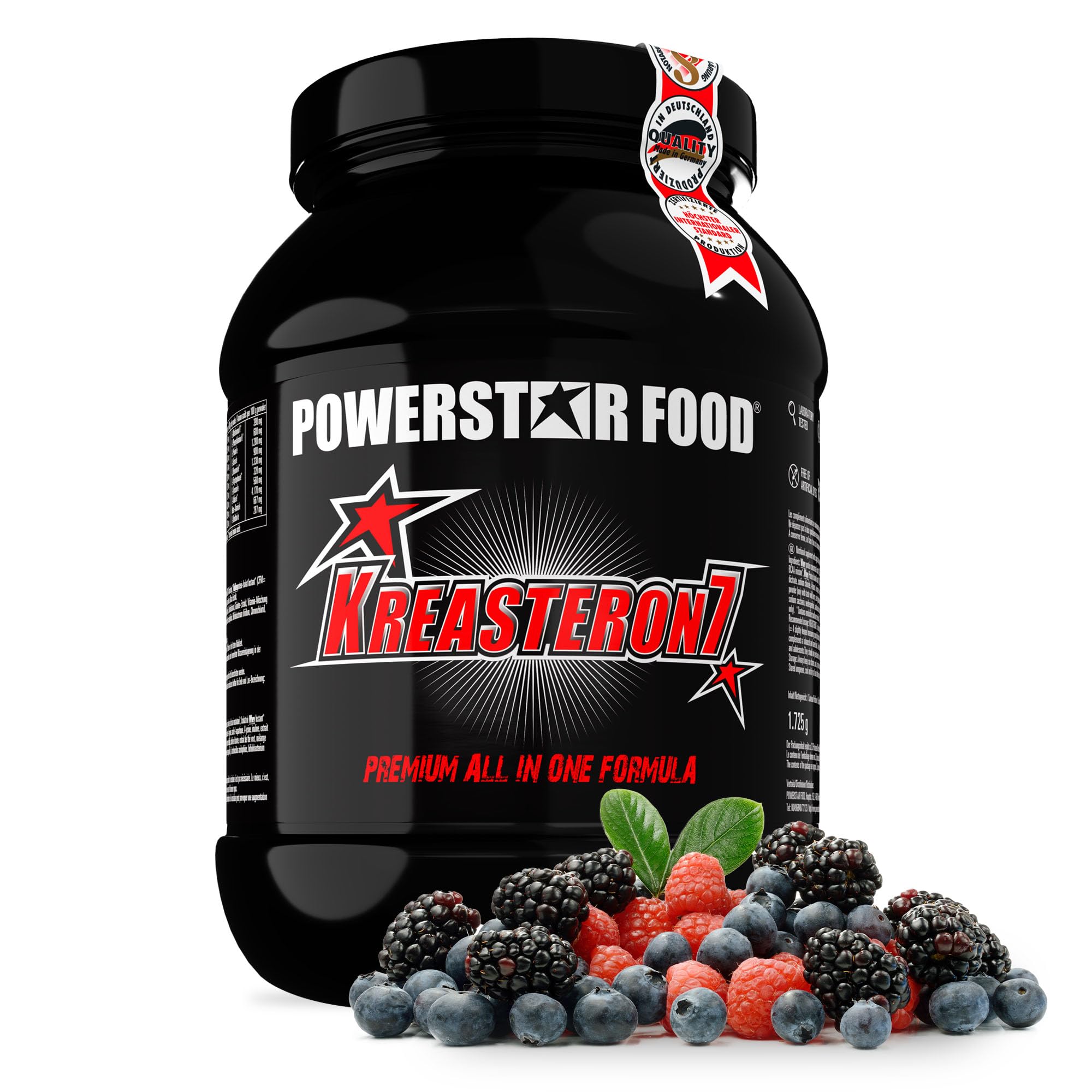 Powerstar Kreasteron 7 All-in-One Supplement 1725g Wildberry - Kraft | 7 hocheffektive Nährstoff-Kombinationen - für Muskelaufbau und Kraftsteigerung - Deutsche Herstellung nach IFS Kreatin