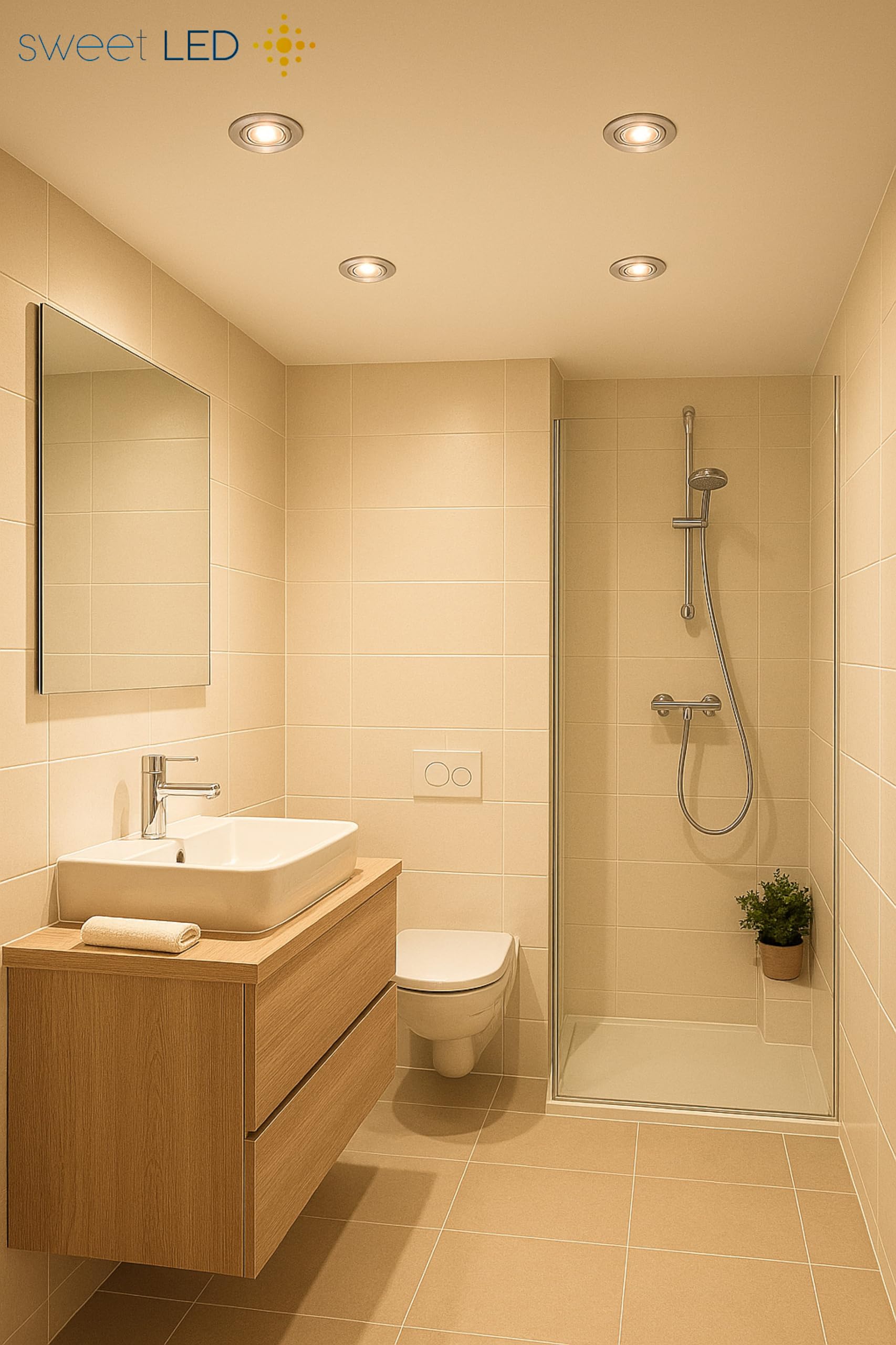 Sweet Led 12x Einbaustrahler IP44 GU10 LED Spots 5W Bad 230V Einbauleuchten Deckenspots Deckenstrahler 68mm (Warmweiß 3000K) aus Aluminium Einbauspots für Badezimmer Küche Wohnzimmer