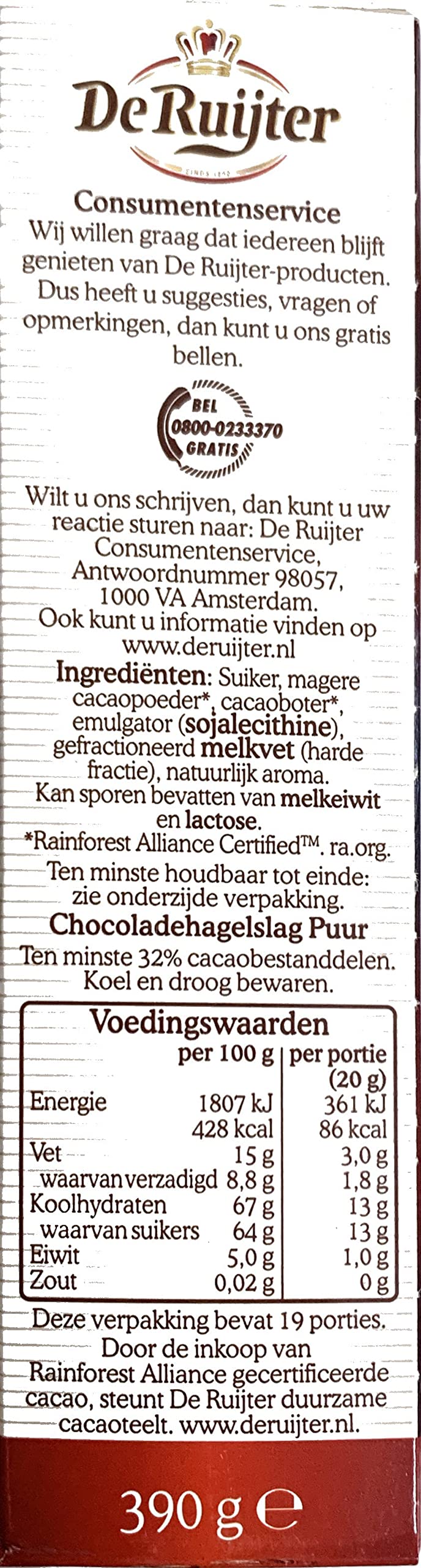 Sumairs Hagelslag Pépites de Chocolat Noir 380g