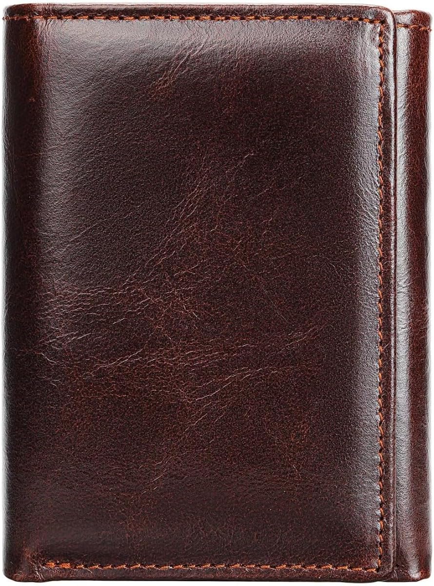 Genuine Leather Wallet Trifold Slim RFID Blocking Large Capacity Multi Card Slots Ultra Thin Easy Carry Front Pocket for Men (Coffee)
