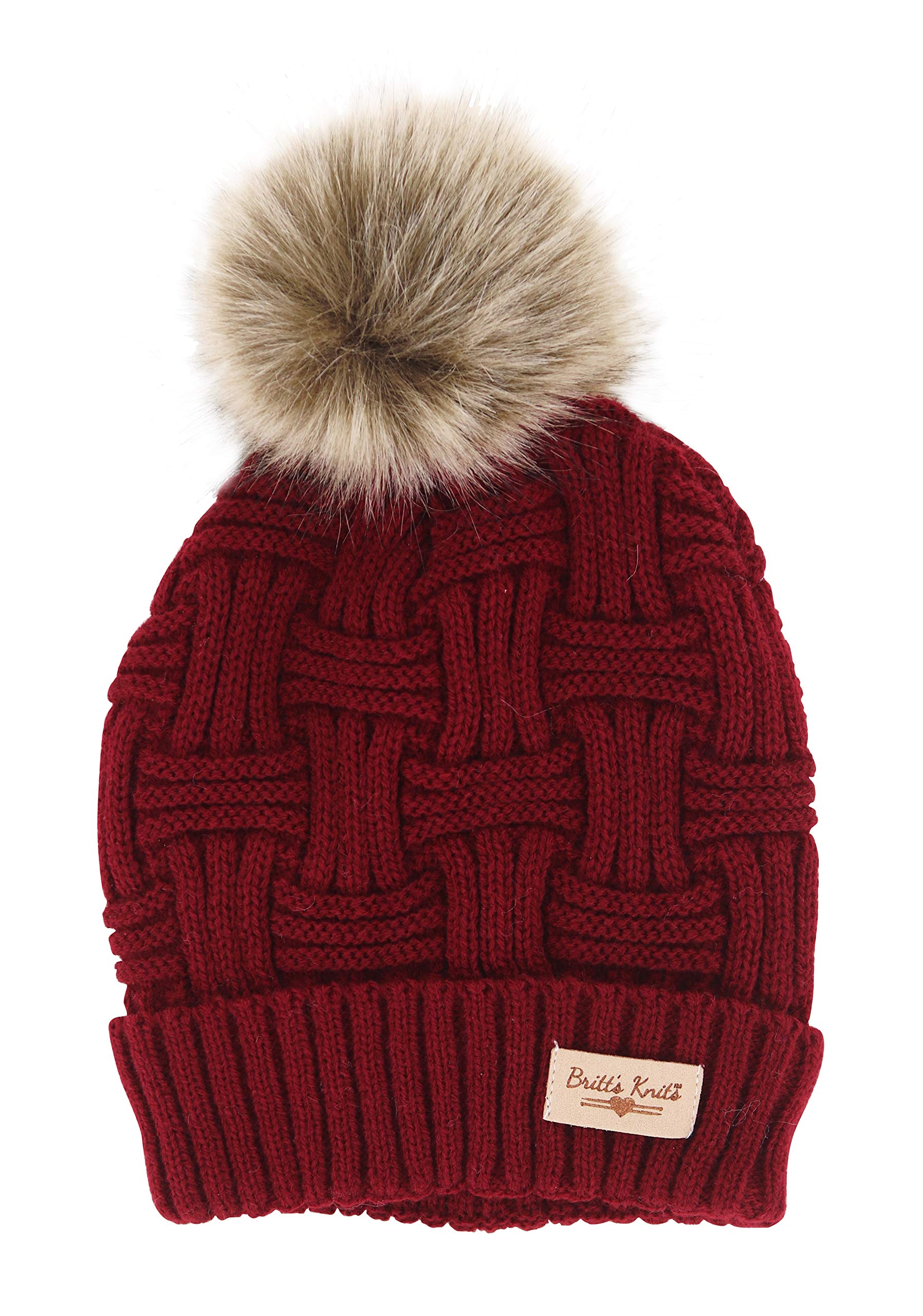 Britt's KnitsWomen's Plush-Lined Knit Hat with Pom