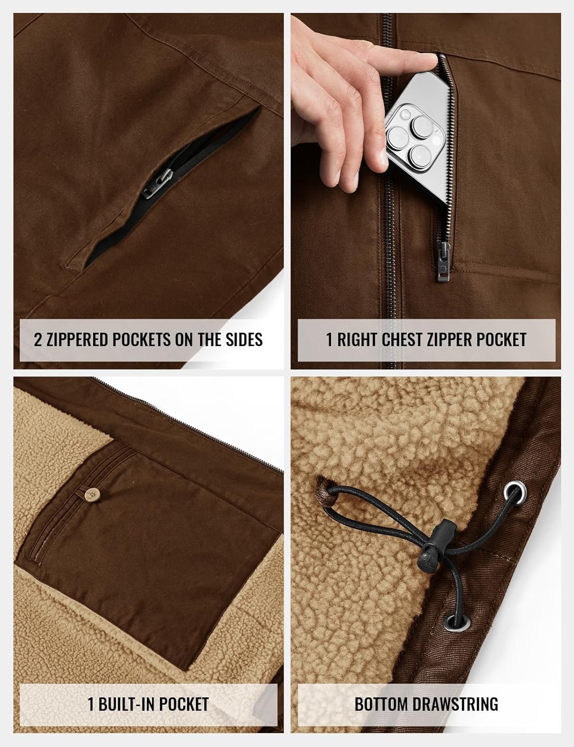 TBMPOY Men's Winter Vest Casual Sherpa Fleece lined Full Zip Lightweight Vest Outerwear Warm Cotton Travel Jackets - Image 5