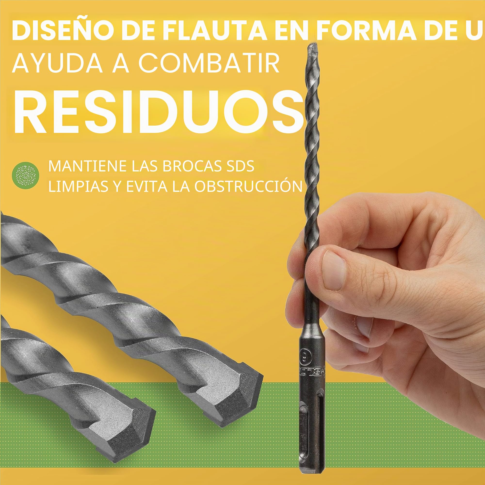 BLOSTM Juego de brocas SDS Plus de 17 piezas - Brocas de cincel SDS y brocas de martillo con estuche de almacenamiento compacto para hormigón, baldosas, ladrillos y más