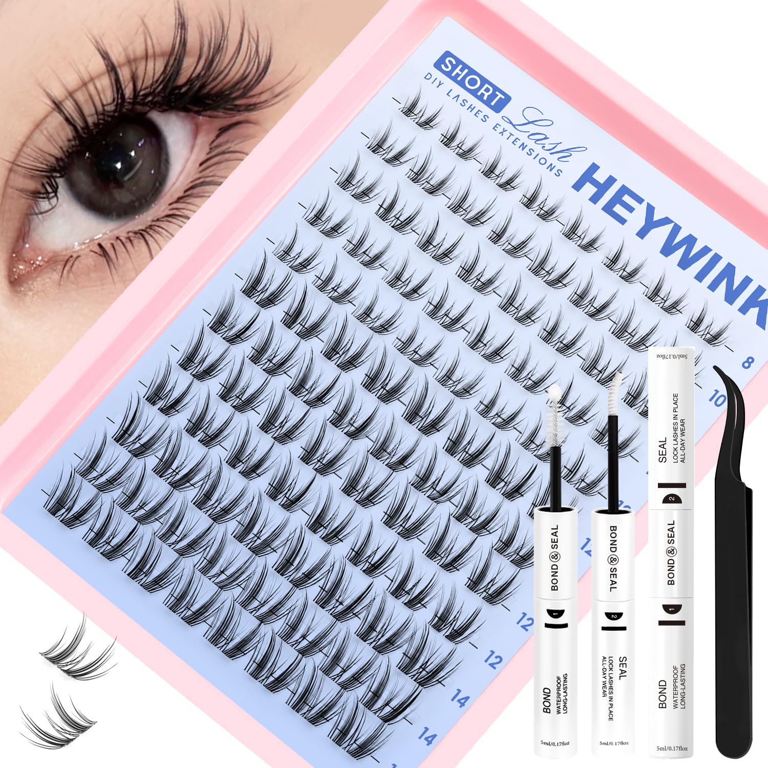 Freya Lash Clusters Kit Short 8-14mm Wispy Eyelash Clusters DIY Eyelash Extension Kit Spiky Cat Eye Lashes Individual