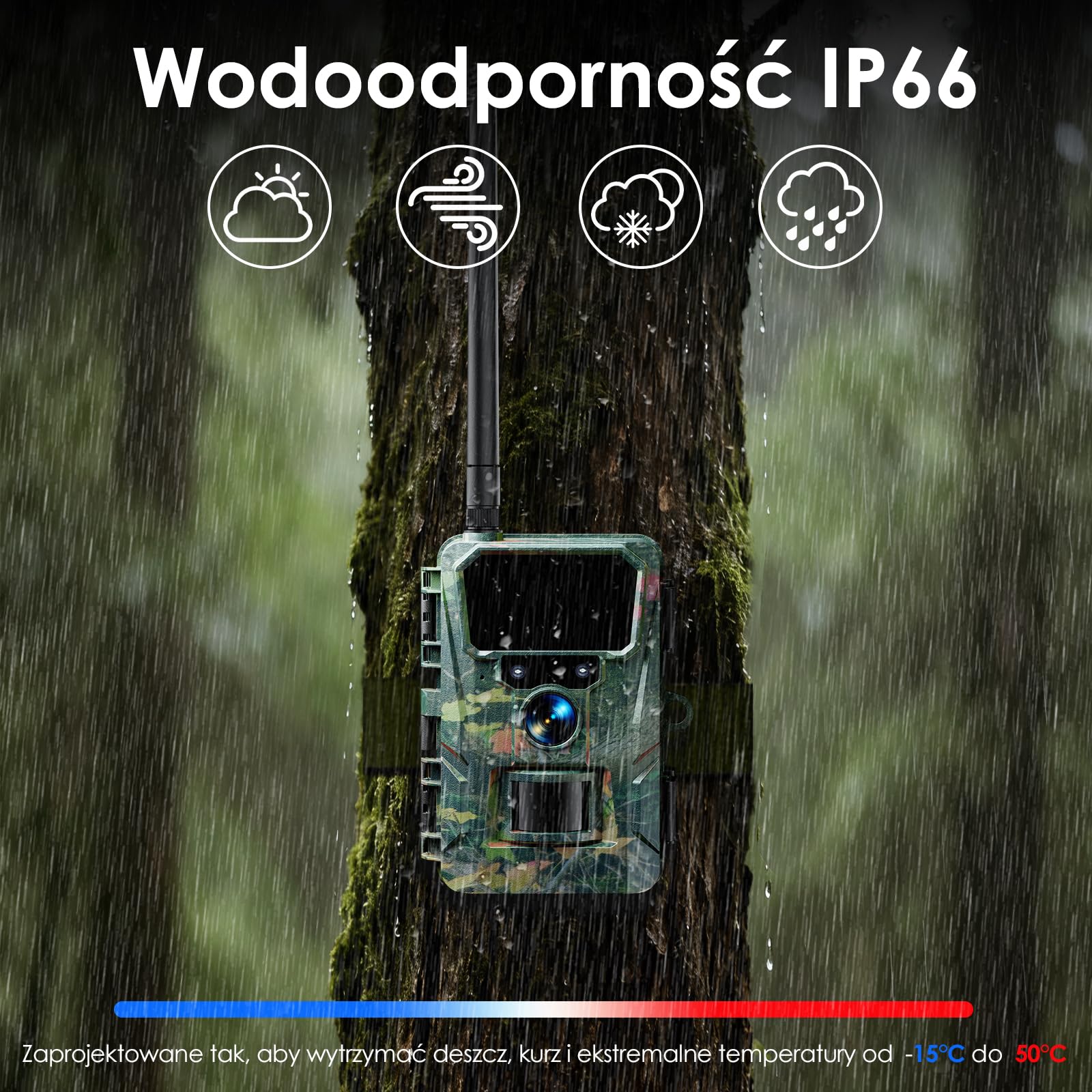 WOLFANG Komórkowa kamera przyrodnicza 4G LTE, połącz ogólnokrajową kamerę 4G LTE, 2K 36 MP z kontrolą aplikacji, super noktowizor, wyświetlacz TFT 2,0 cala, wyzwalacz 0,2 s, aktywowany ruchem