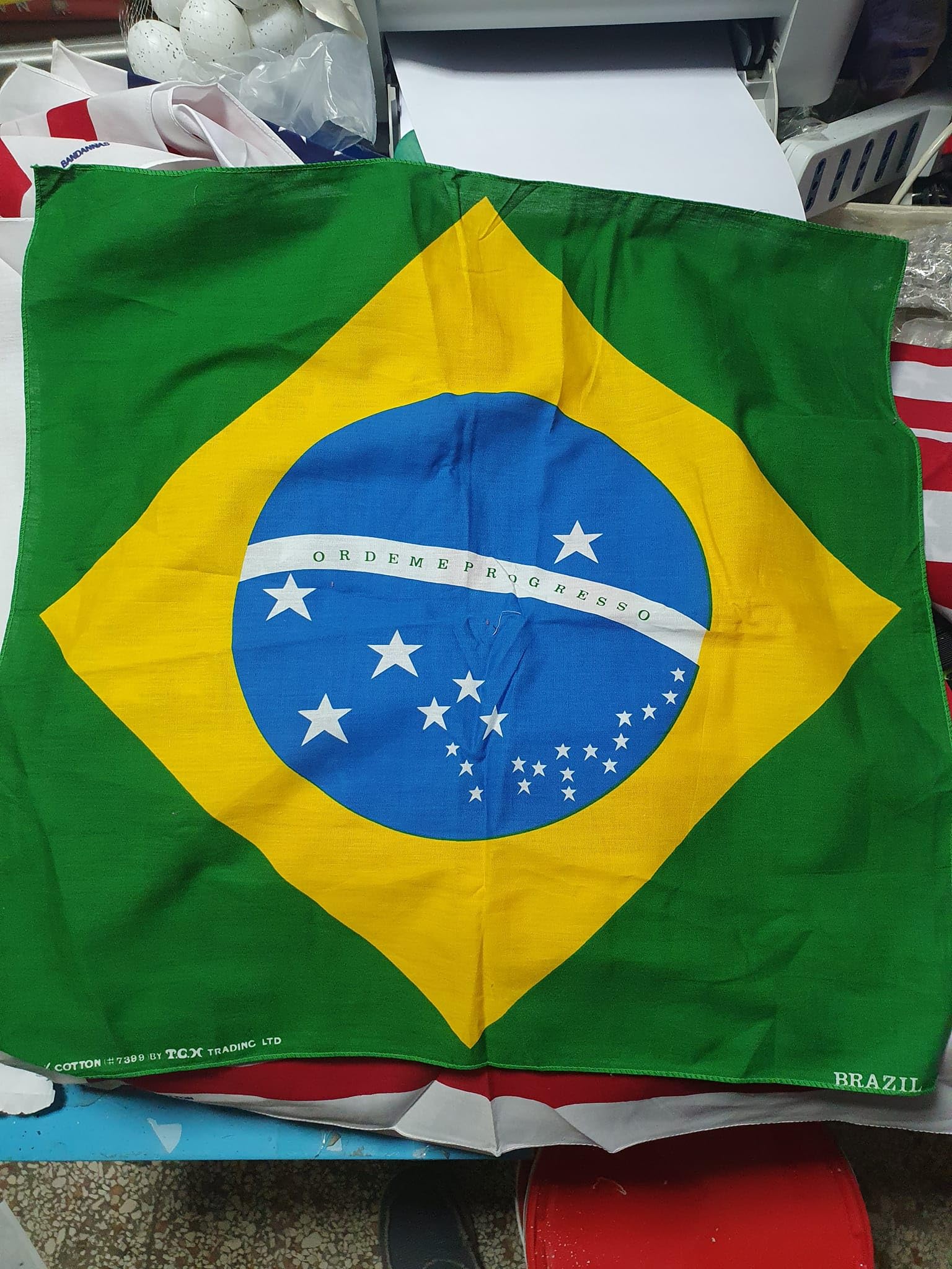 Pañuelo de algodón de 51 x 51 cm con diseño de bandera de Brasil, Como se muestra en la imagen., talla unica