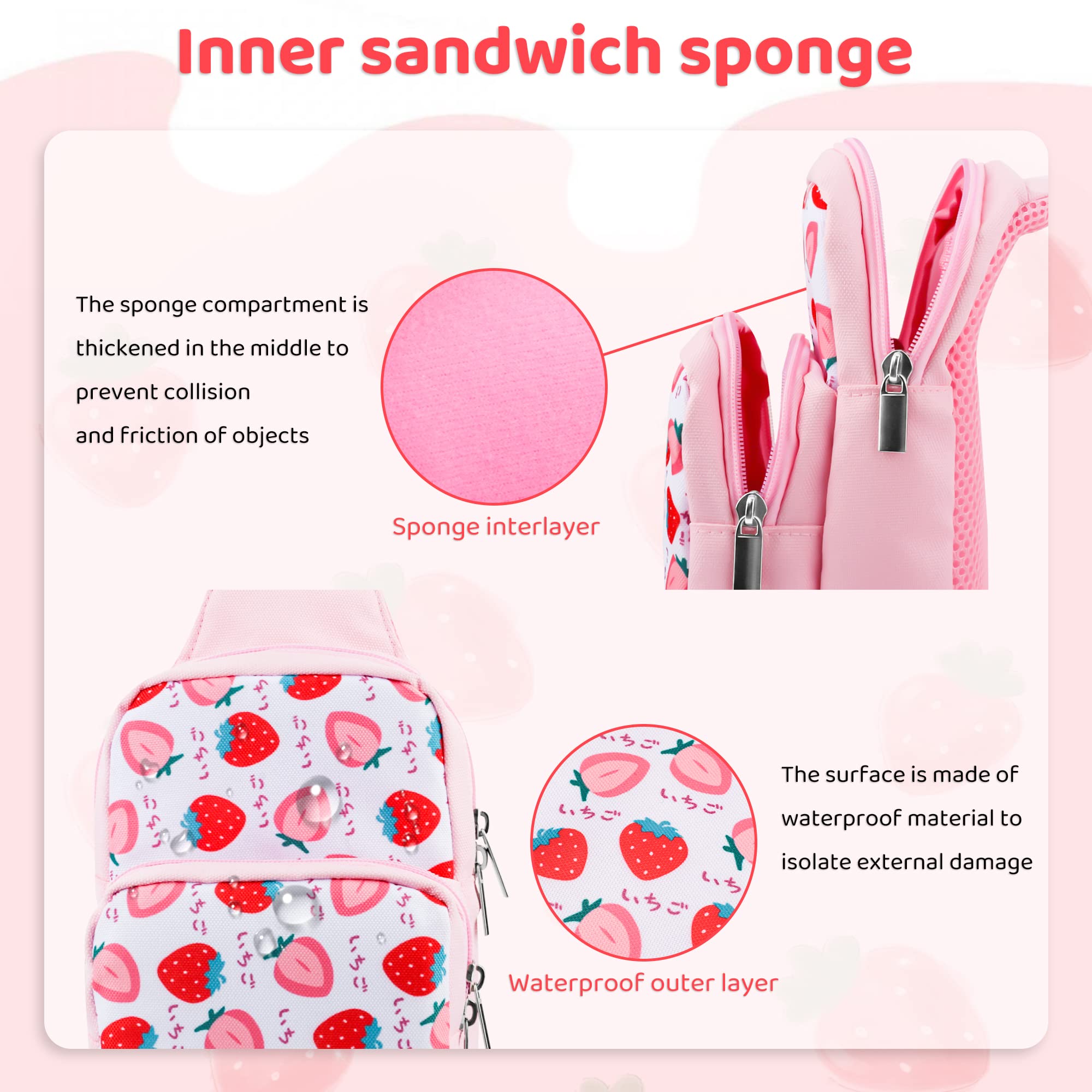 FUNDIARY Sac de voyage pour Nintendo Switch, OLED et Lite, sac à bandoulière portable pour Switch, sac à dos à bandoulière avec étui de jeu et 2 capuchons de pouce – Rose fraise