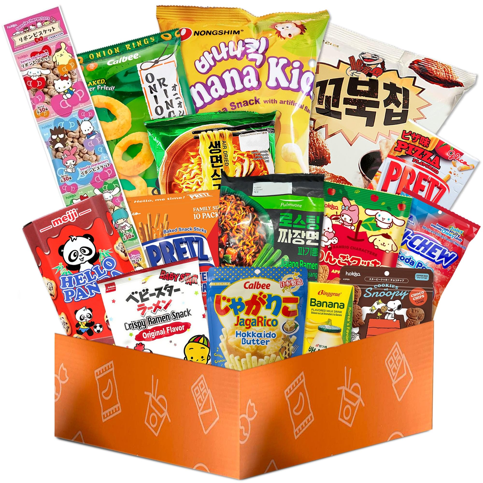 K-Munchies Asian Snacks Box - Snacks Variety Pack for Adults and Kids with Candy, Chips, Ramen, and Other Instant Food - Mystery Snack Box Treats for Family - With Free Chopsticks