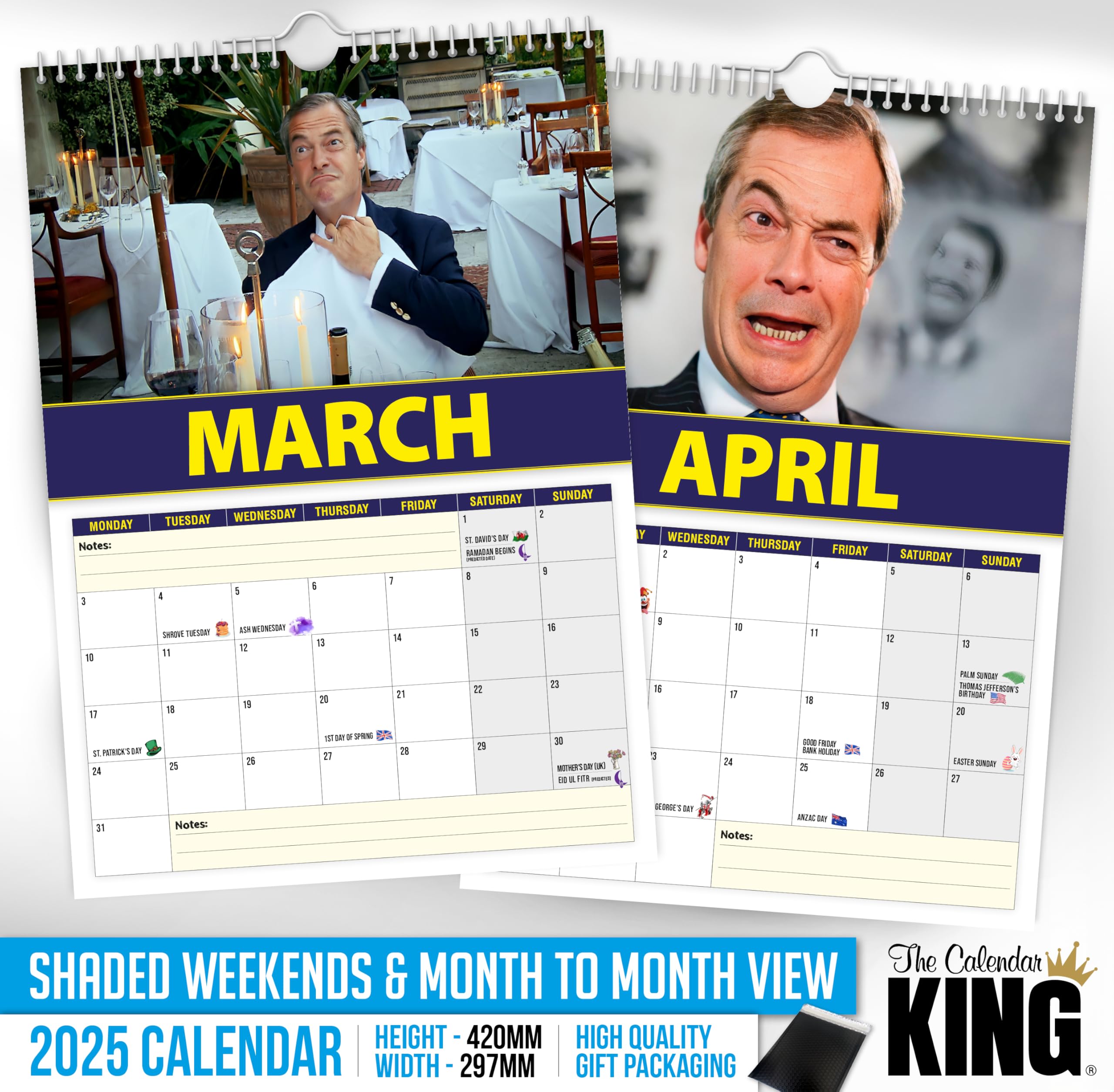 The Calendar King // Nigel Farage - 2026 Wall Calendar (Full Colour, A3 Size) - Image 3