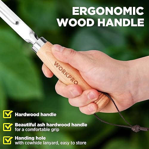 Miniatura 5 de WORKPRO Desbrozadora de grietas, herramienta de deshierbe de acero inoxidable de 12 pulgadas con mango de madera de haya, espátula extractora de
