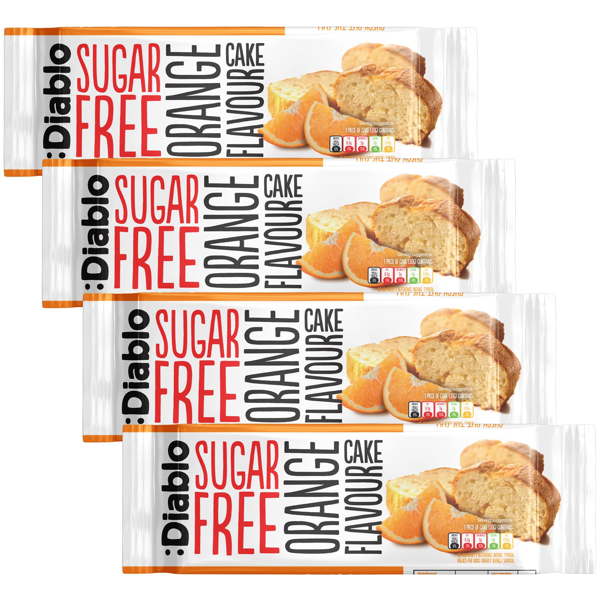 Diablo Sugar Free Cake Orange Flavour – Healthy Snacks Sweet Treat, Cakes and Desserts for All, Ideal for Snack Time, Tea & Party Treat, Halal & Kosher Approved – 200g (Pack of 4)