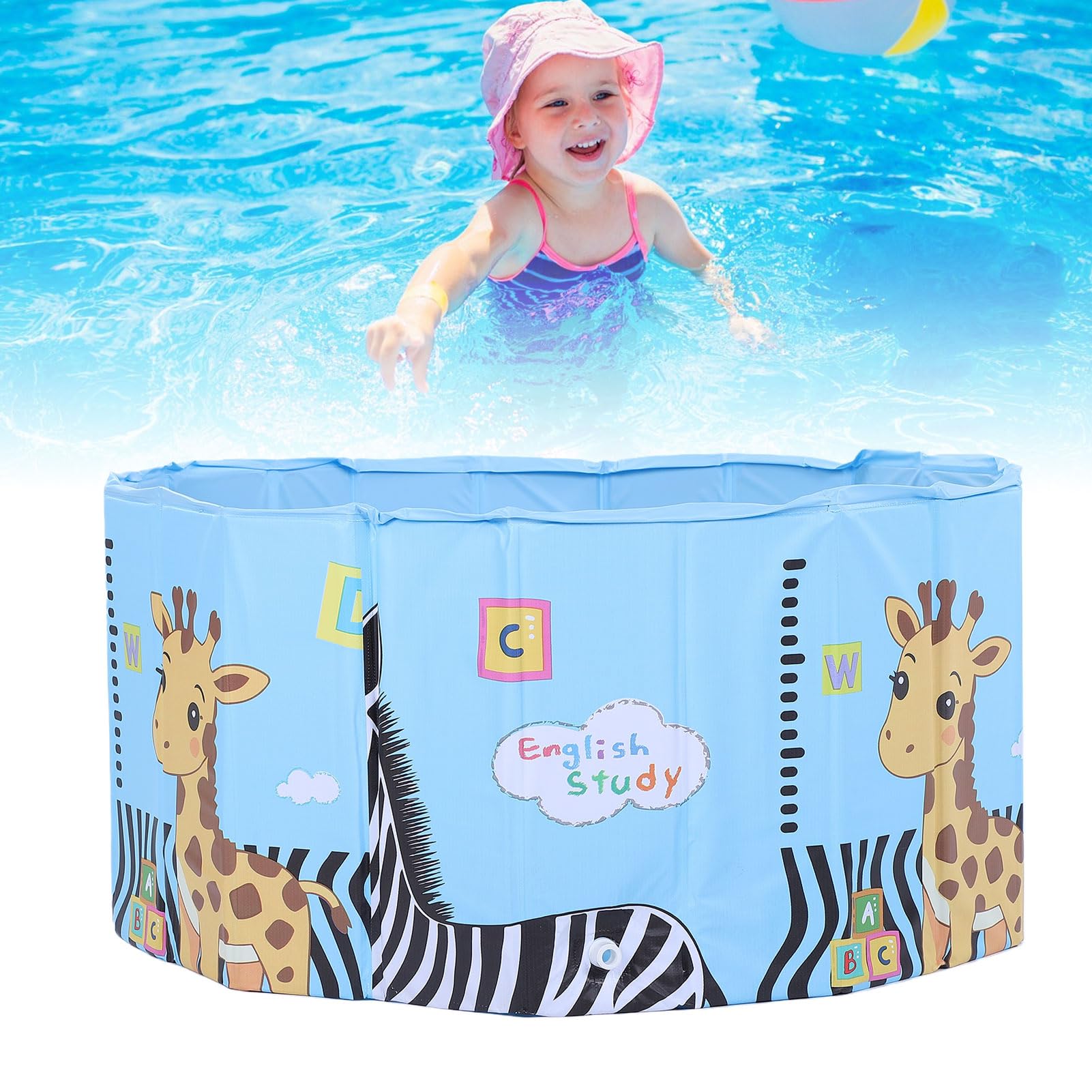 Piscina Pieghevole, Vasca da Bagno in PVC Resistente All'Acqua per Famiglia di Bambini, Piscina Fuori Terra All'aperto con Scarico Rapido, Non Necessario Gonfiaggio (35,4 ksakh.4 x17.hen)