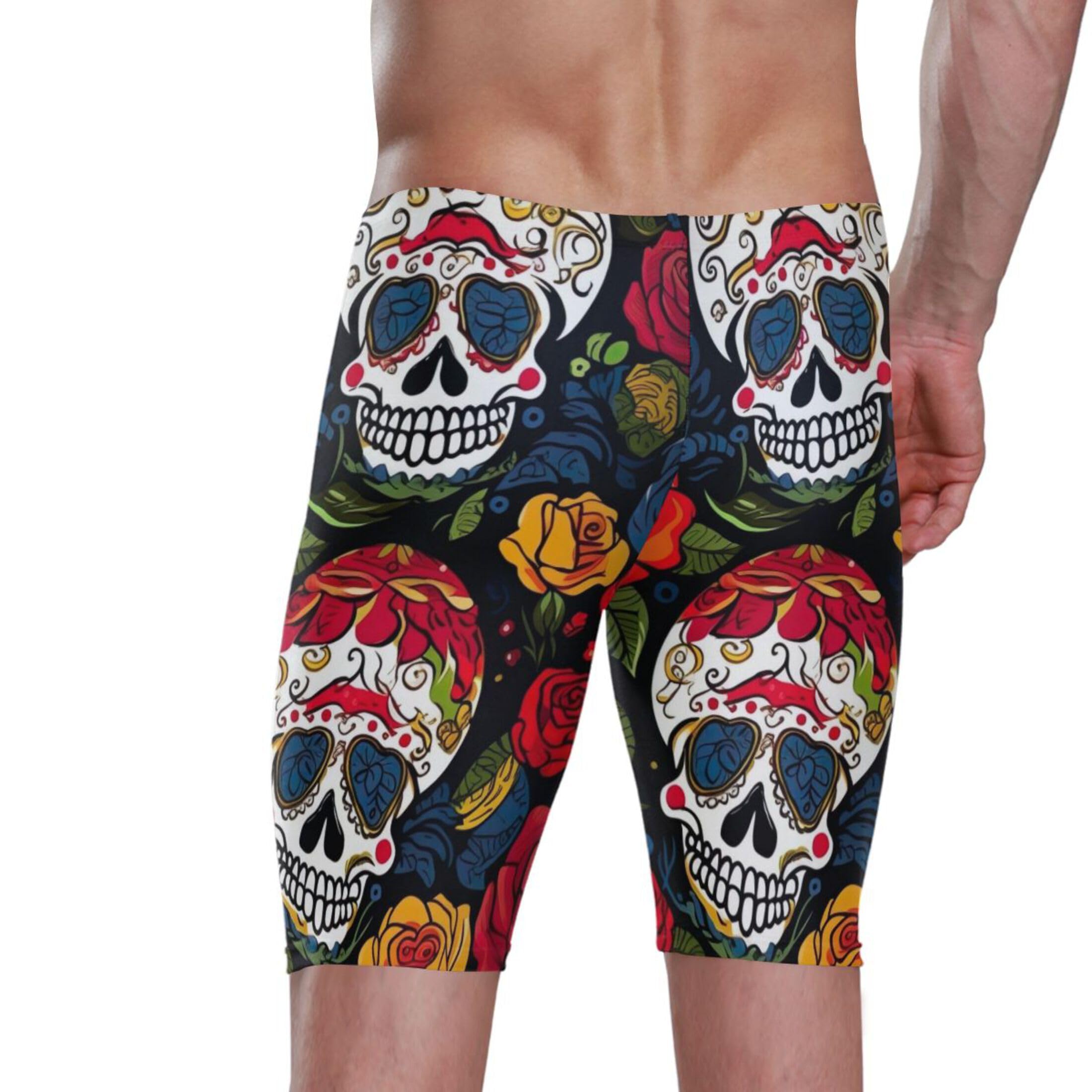Sugar Skull Flowers Men's Swim Jammers Racing & Training Swimsuit Fast, Flexible,Comfortable XXXL B0400595