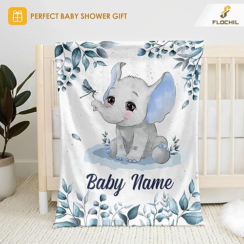 Miniatura 2 de FLOCHIL Manta de bebé personalizada para niños, manta de bebé personalizada con nombre, manta de bebé de elefante personalizada, regalo para baby