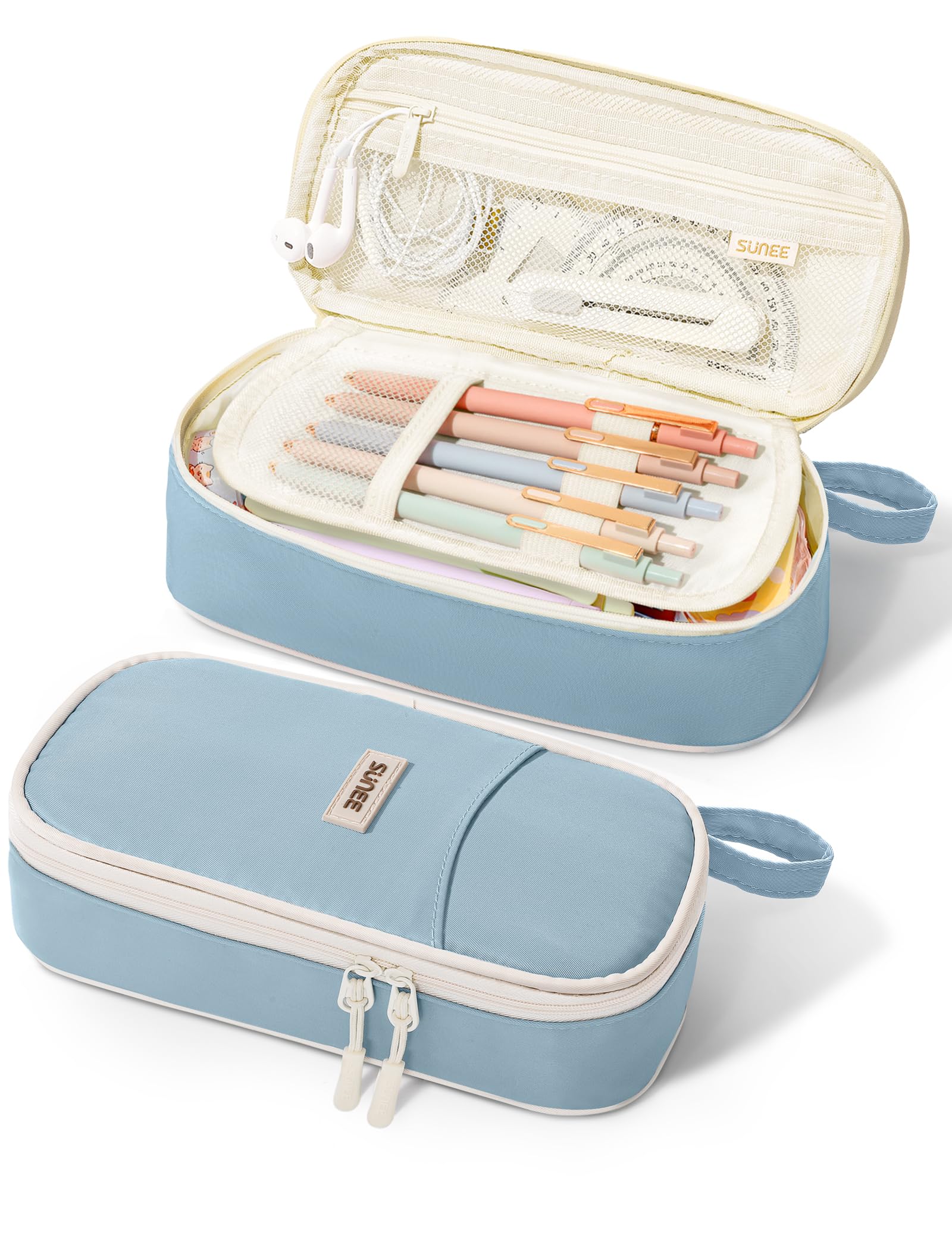 SUNEE Cute Pencil Case, Aesthetic Pen Pouch, Colored Large Pencil Bag with Zipper, Kawaii Stationery Storage and Organizer, School Supplies for Teen