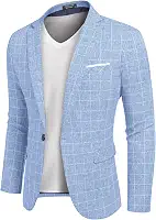 Blazer masculino casual, leve, esportivo, com um botão, textura de linho