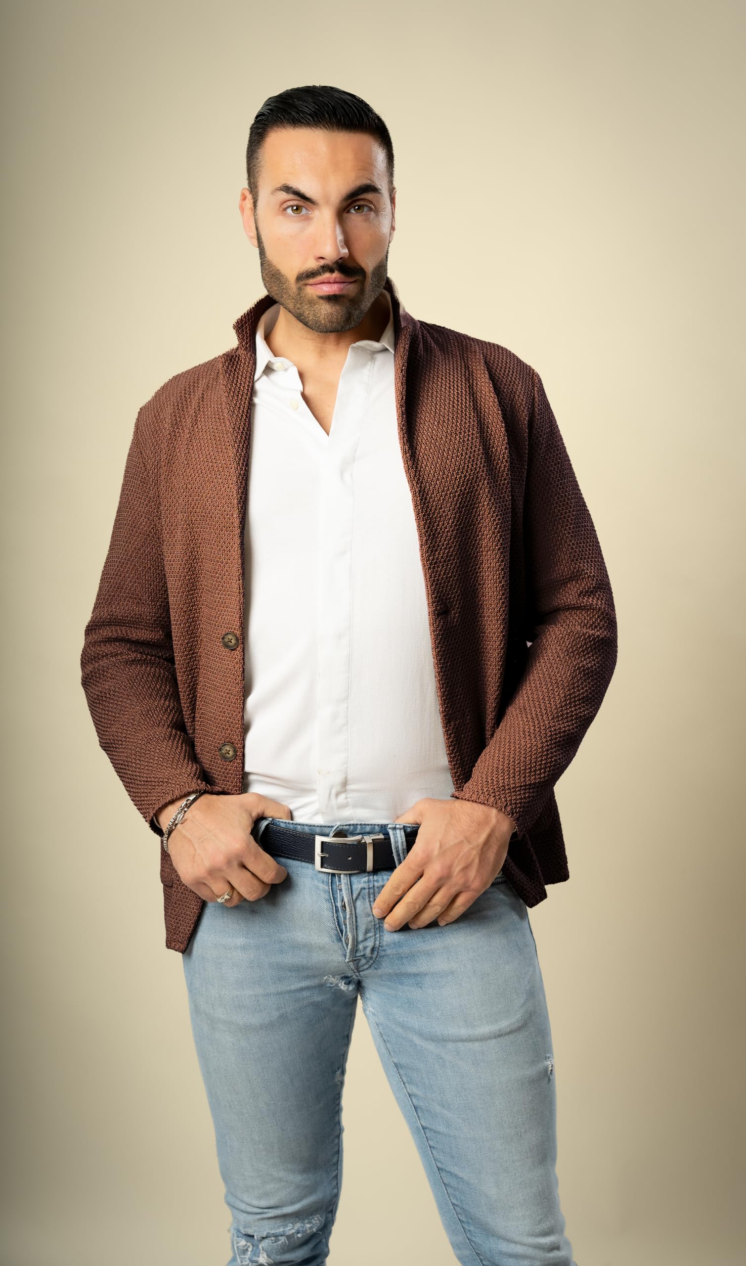 Blazer in Cotone, Giacca Jacket da Uomo Slim Fit - Punto Cucitura Chicco di Riso - Artigianale, Made in Italy - Casual, Classica Sportiva