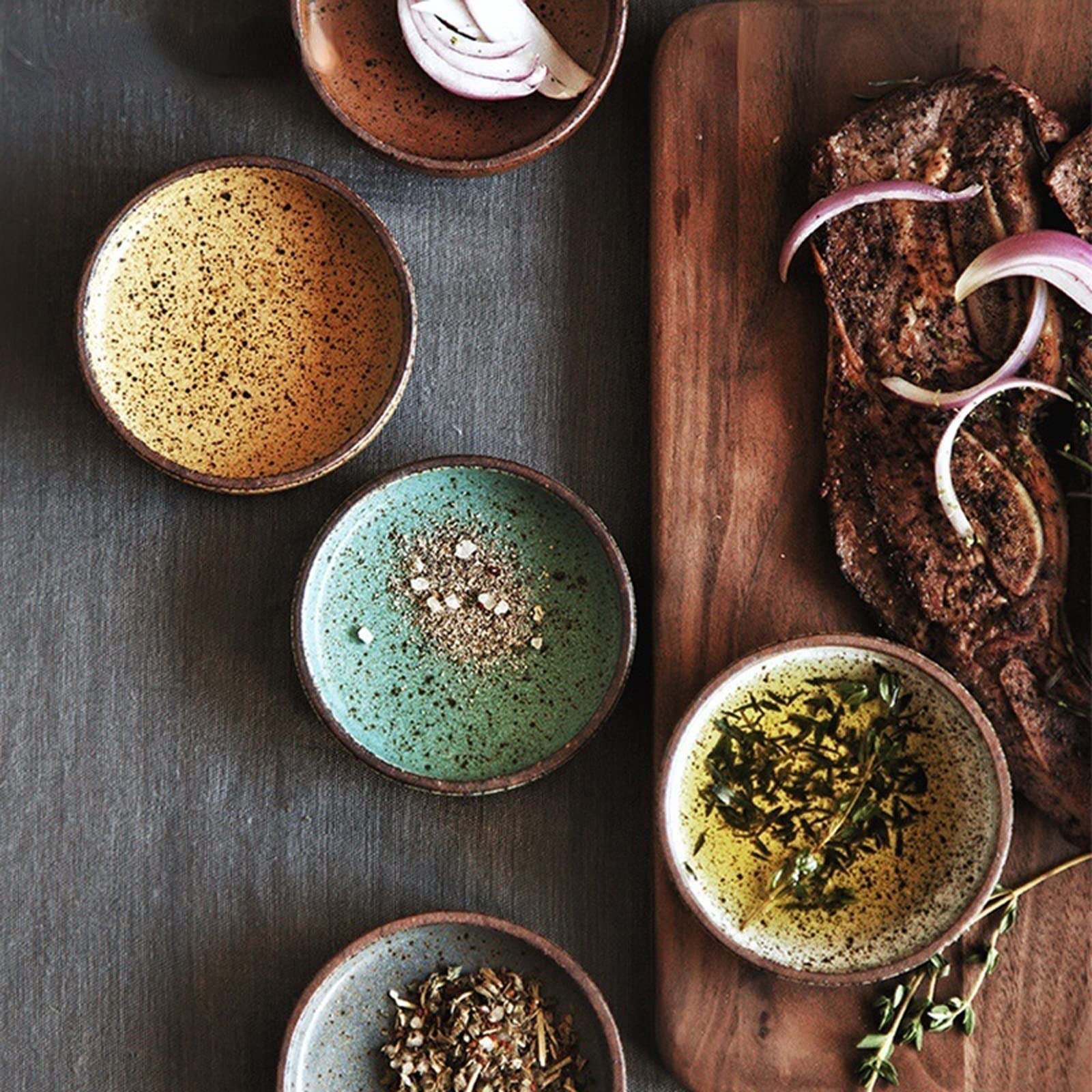 Dip-Schalen, 1 Stück, Dip-Schale, Keramik, runde Soßenschale, kleine Gewürzschale, Großhandelsschale, Ton, Wasabi-Sojasoßenschale, Soßenschale (E, Einheitsgröße