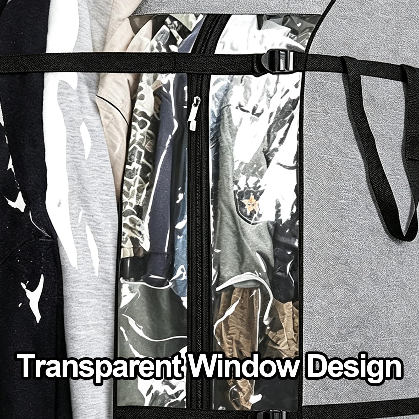 Funda Ropa Armario Tela Oxford Plegable con Ventana de Visualización | Gran Capacidad, Resistente Duradero Cuenta Asa Abertura para Percha para Ropa Abrigos(Black)