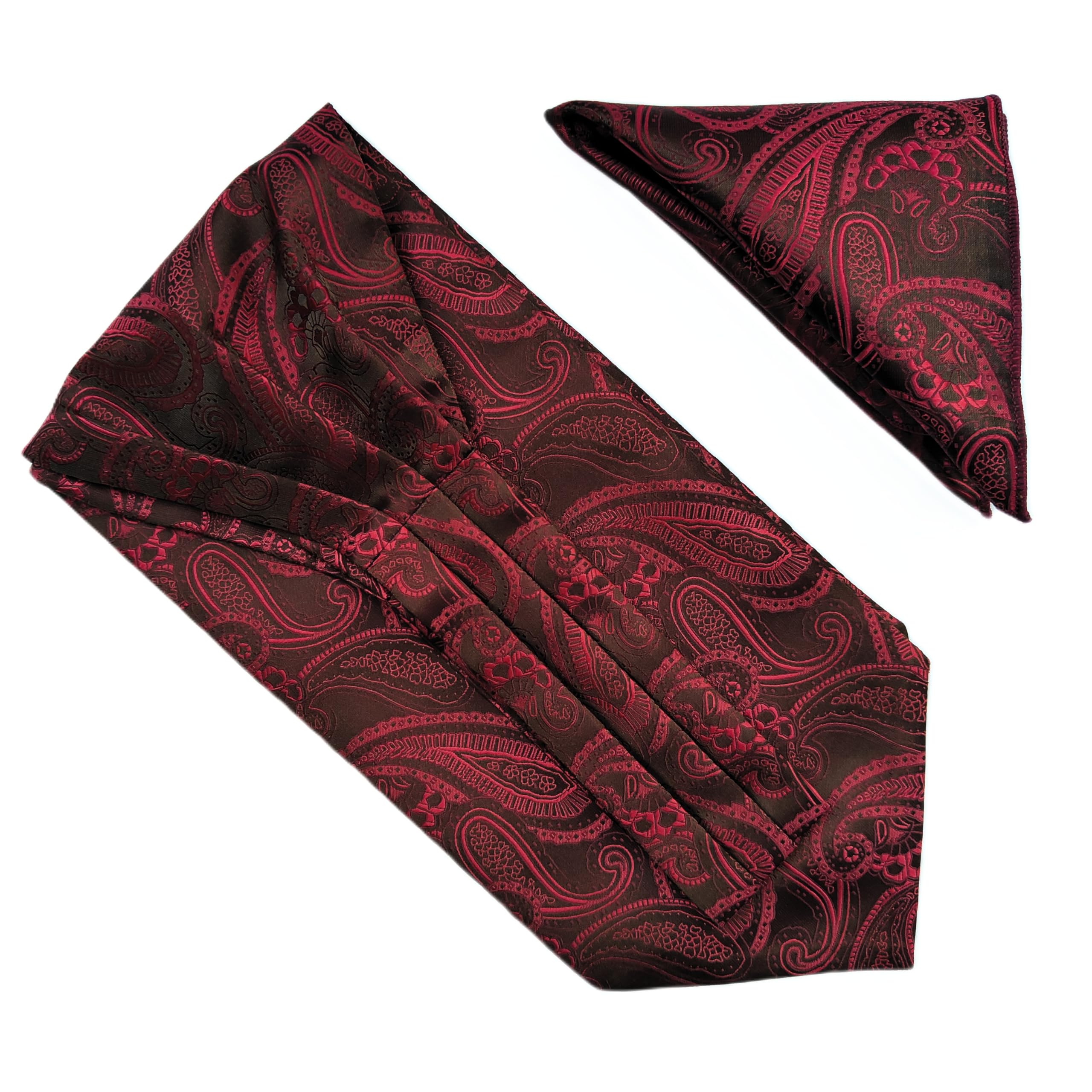 France Men's Paisley Self-Knot Ascot Cravat Neck Tie & Pocket Square Combo Free Size Microfiber Satin Fabric