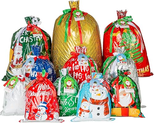 Miniatura 7 de 38 bolsas de regalo de Navidad con cordón colorido  Regalo de envoltura de 10 segundos  Bolsas de regalo de vacaciones de varios tamaños pequeño,