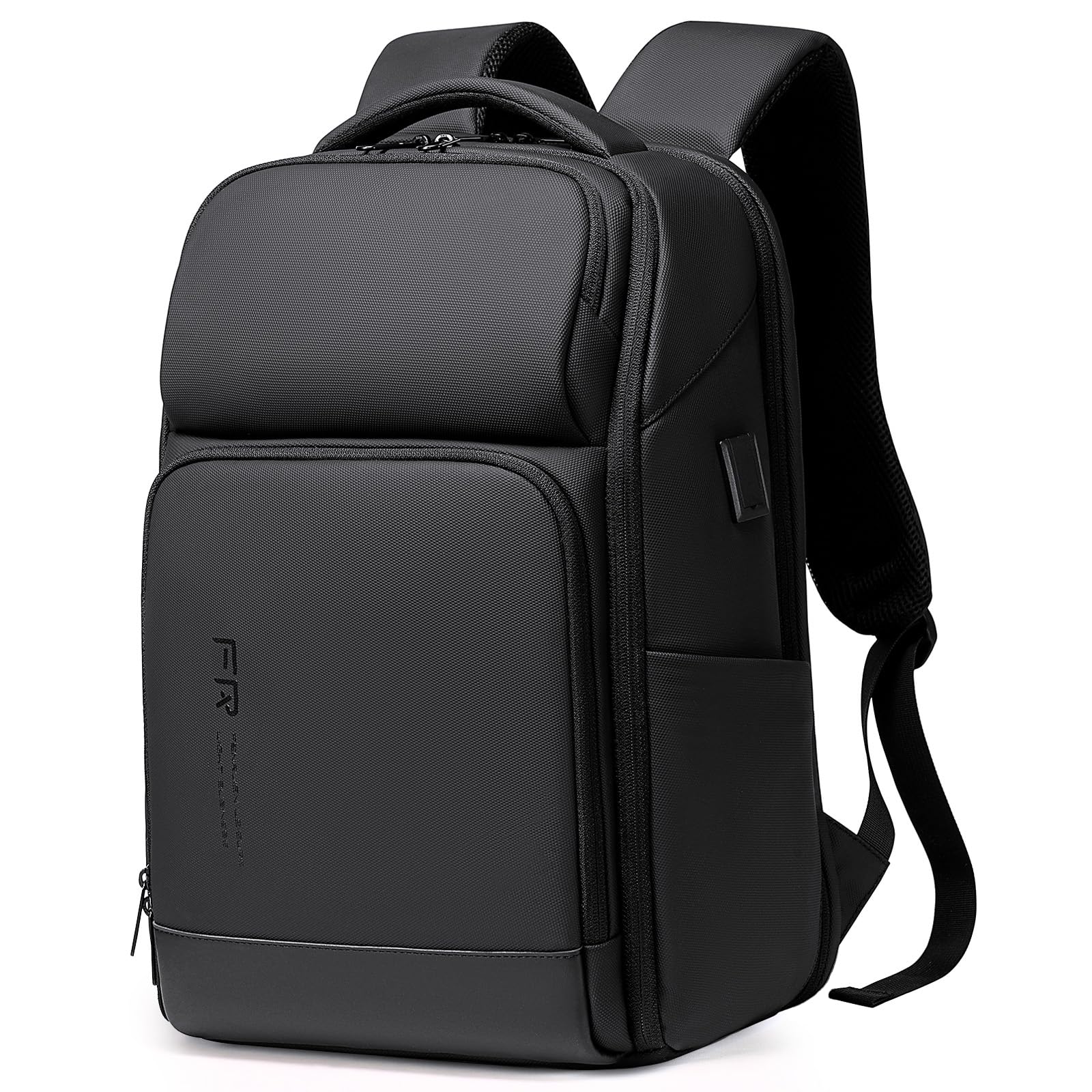 FENRUIEN Business Laptop Backpack 17 Inch, Water Resistant Computer Backpack with Charger, Black Travel Backpack Laptop Bag for Men