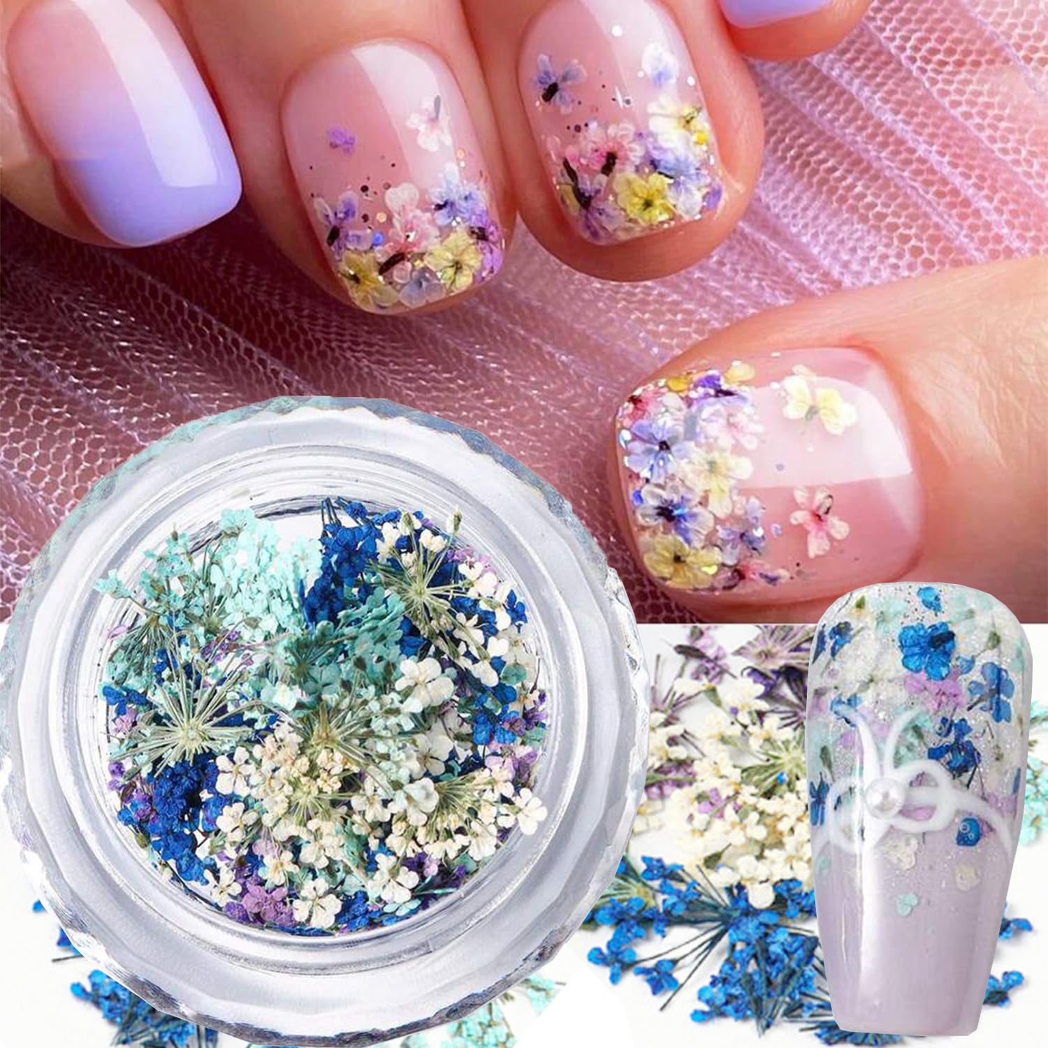 Dried Flowers for Nails 3D Nail Dried Flowers Sticker 1 Box Natural Real Dry Flower