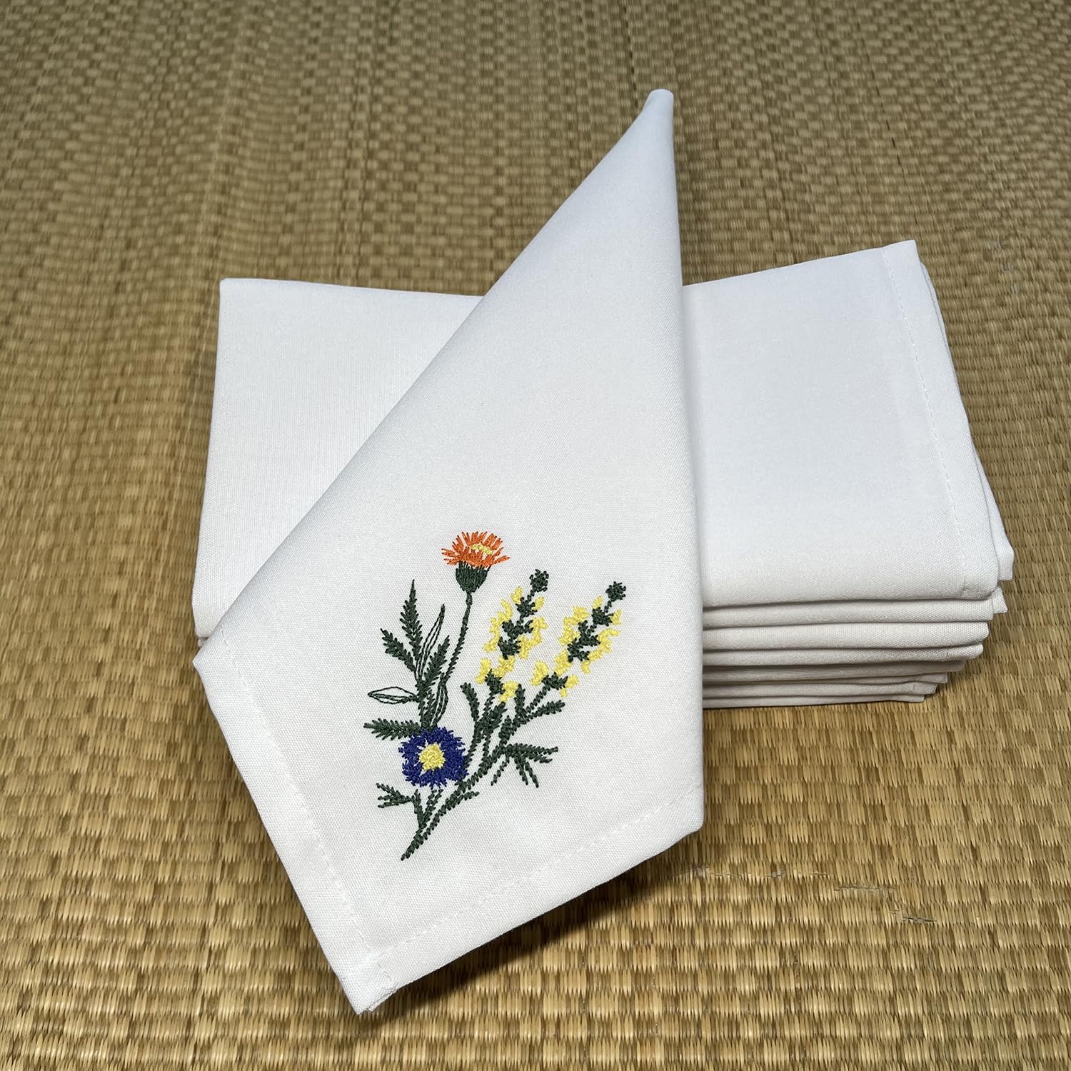 Alevel Cloth Napkins 20x20 Inch 12 Pack, Embroidered Table Napkins, 250 GSM Thick Absorbent, Soft Washable Dinner Napkins (White9)